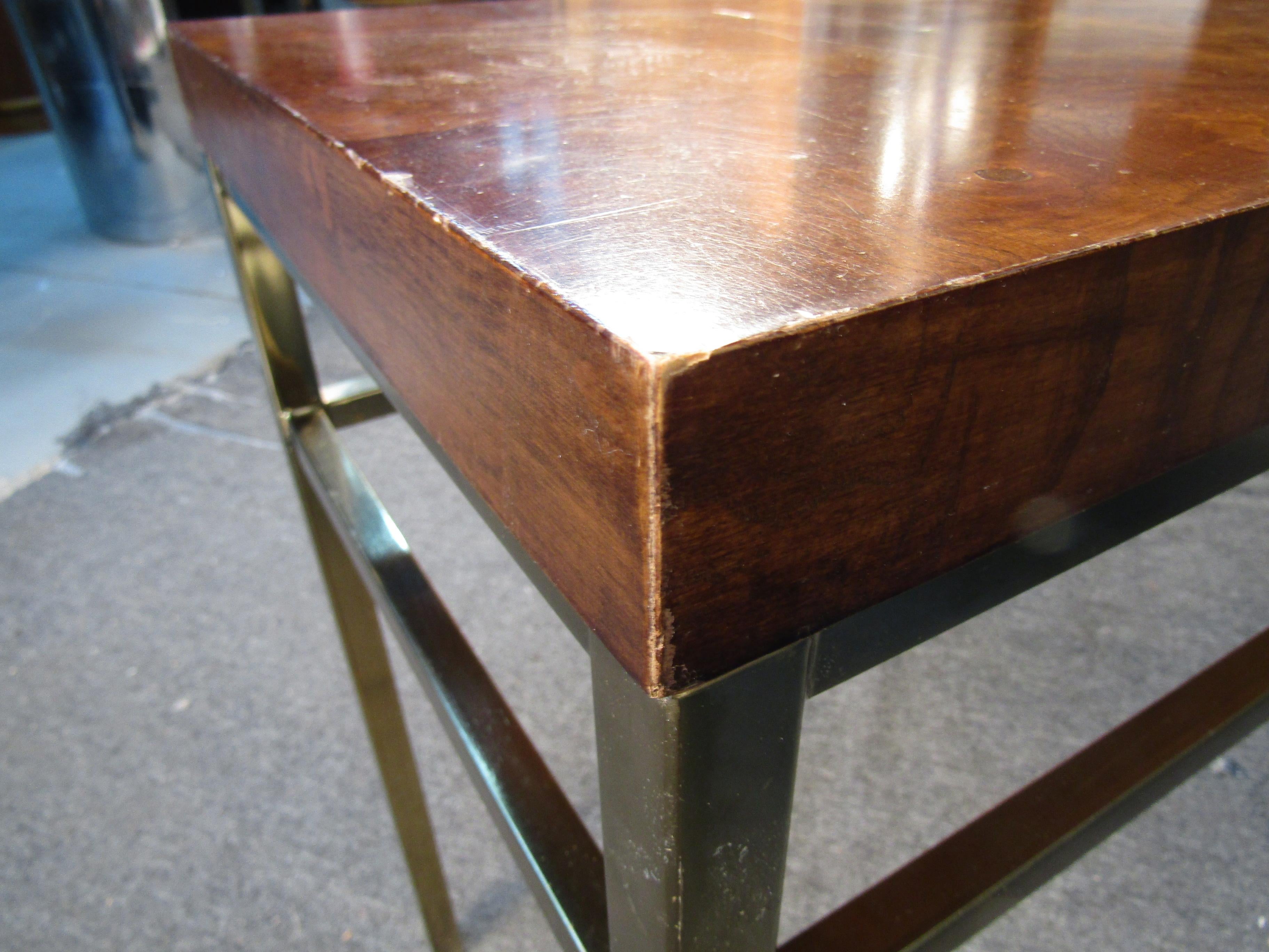 Burl Wood and Metal Console Table For Sale 6