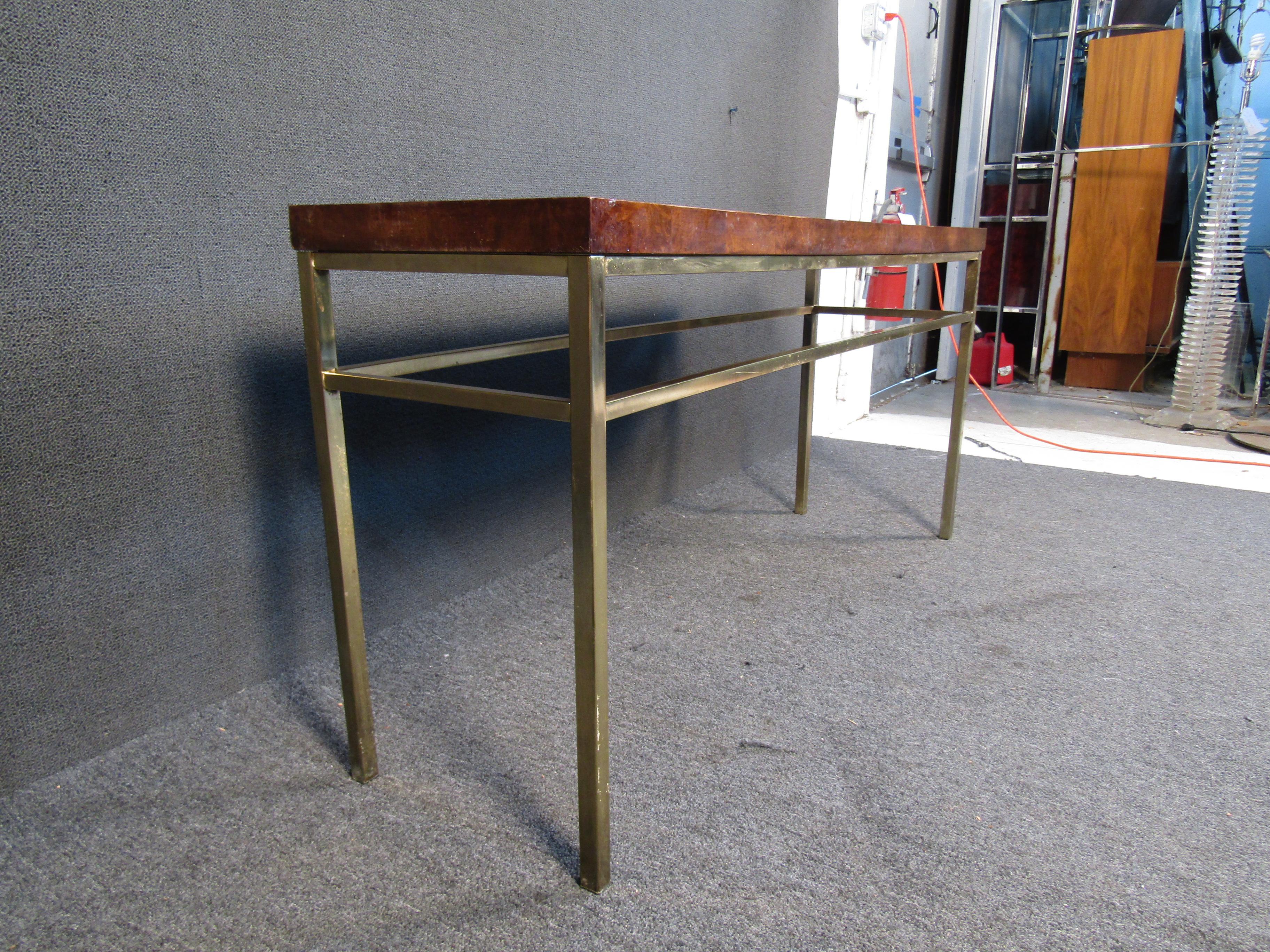 Burl Wood and Metal Console Table In Good Condition For Sale In Brooklyn, NY