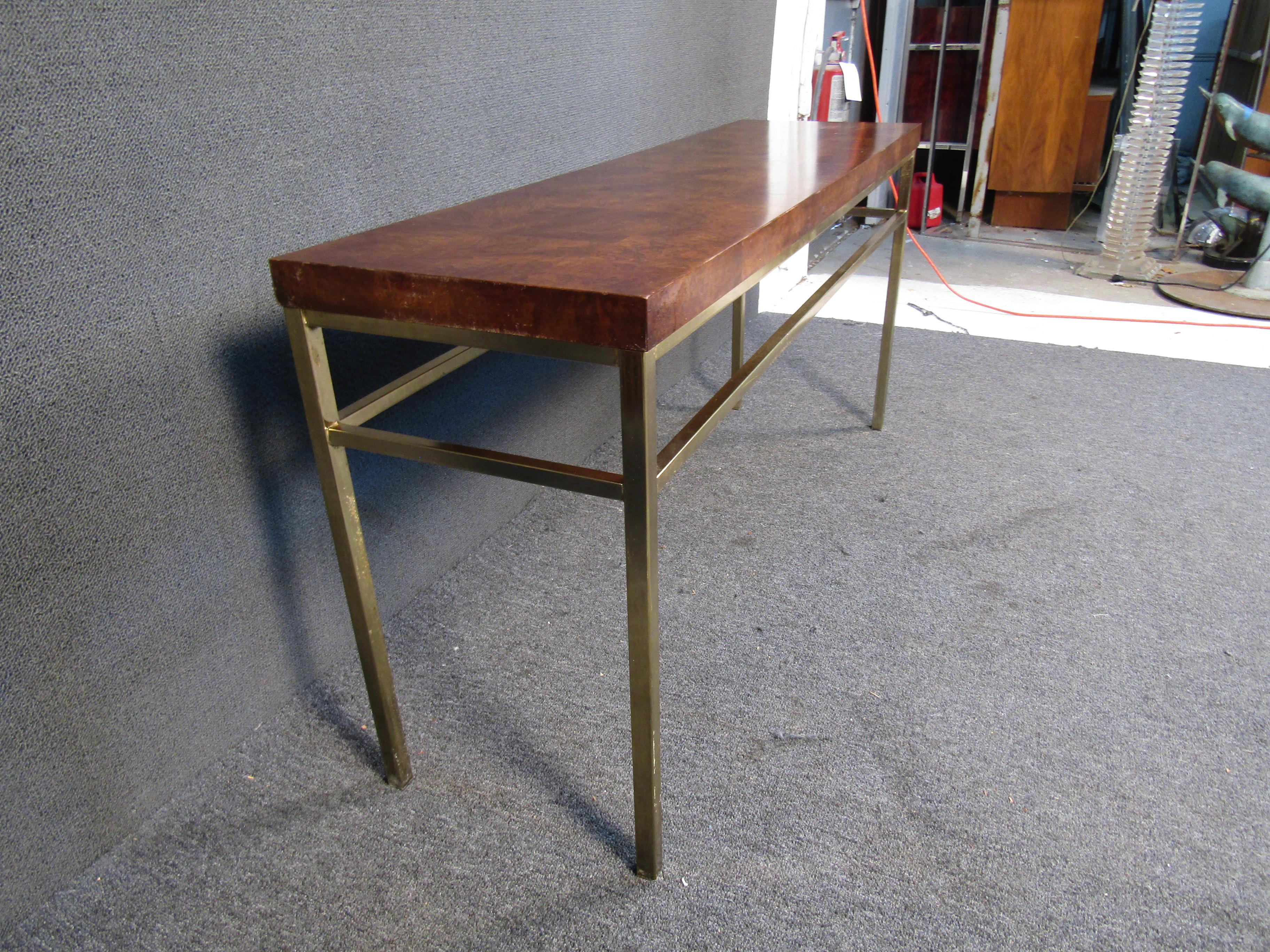 20th Century Burl Wood and Metal Console Table For Sale