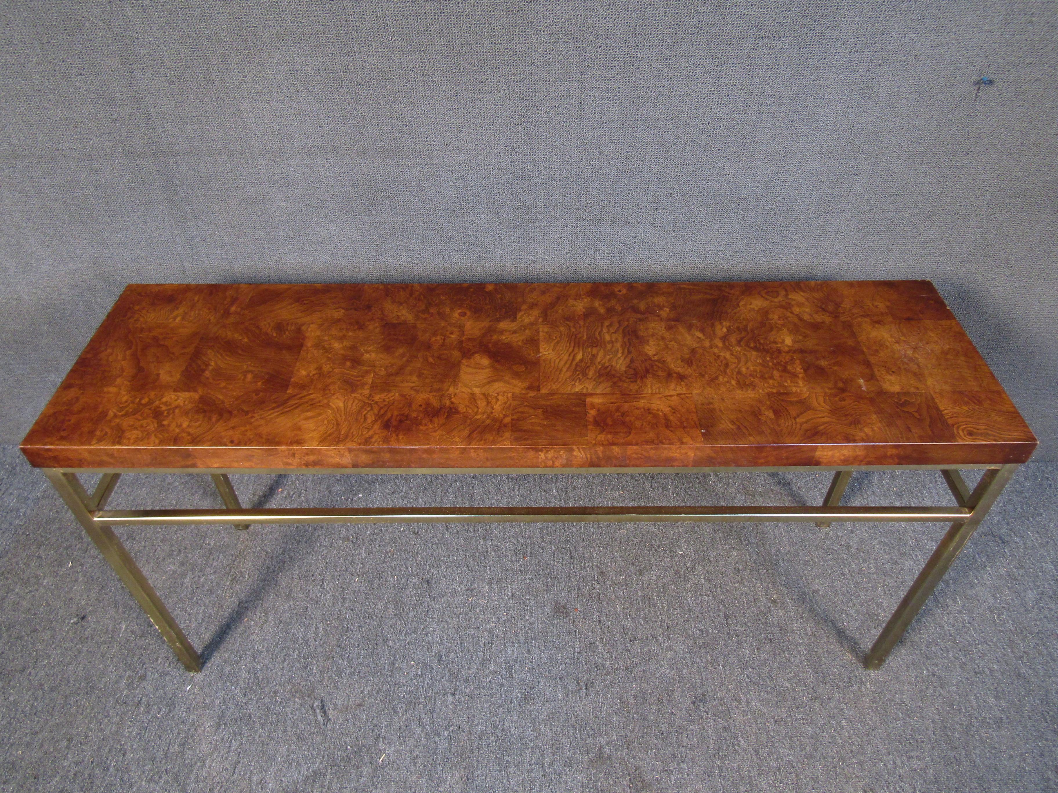 Burl Wood and Metal Console Table For Sale 2