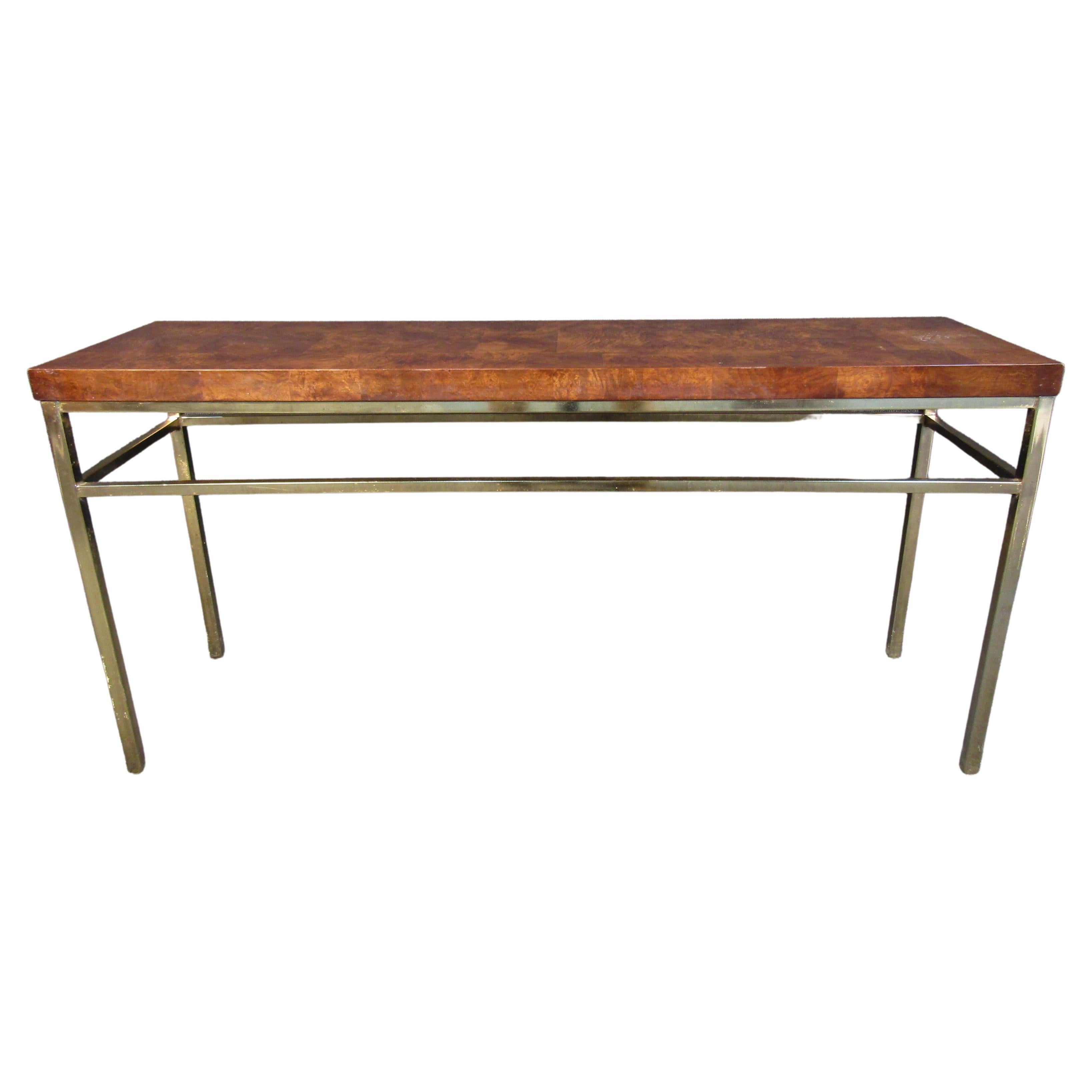 Burl Wood and Metal Console Table For Sale
