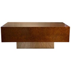 Burl Wood and Polished Steel Desk by Leon Rosen for Pace Collection, circa 1970