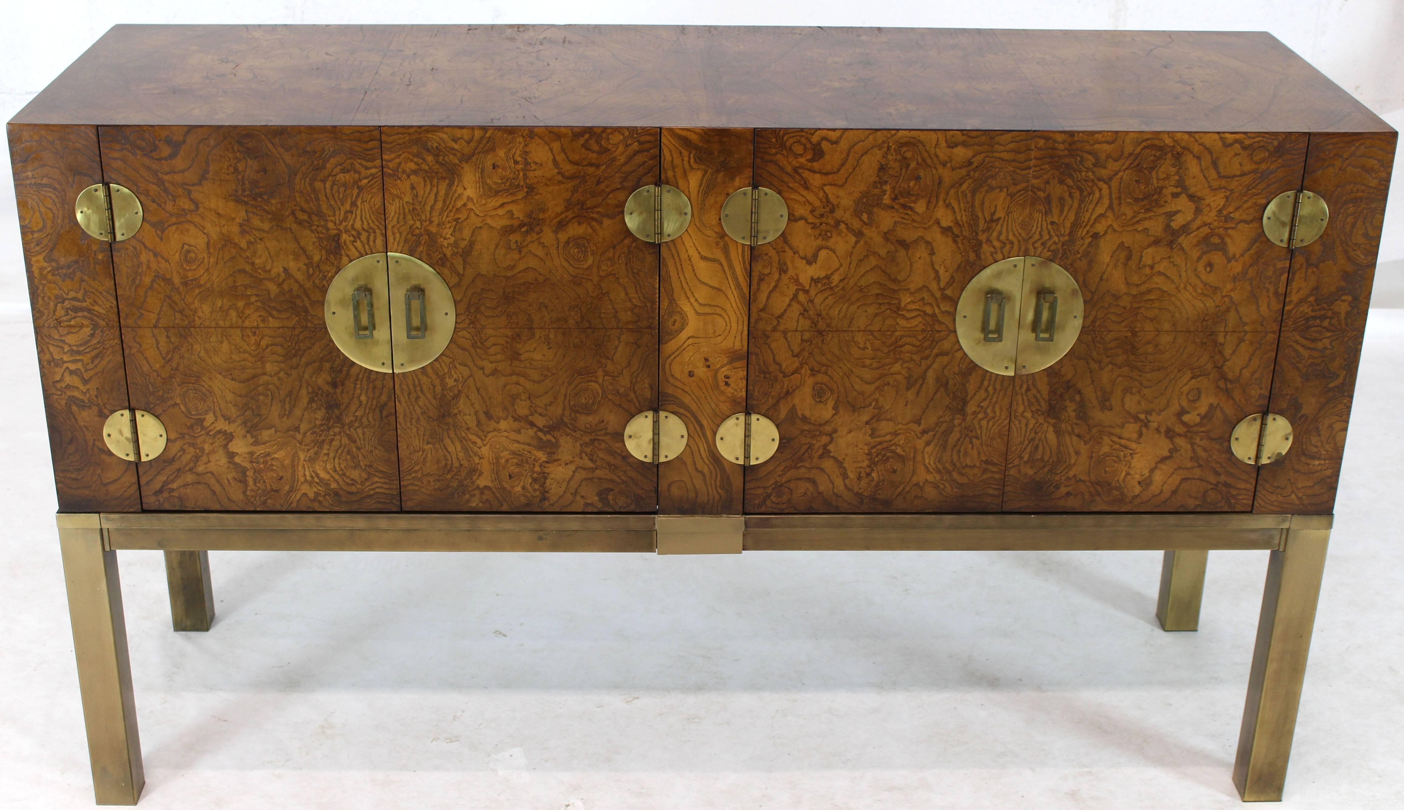 American Burl Wood and Solid Brass Hardware Compact Double Doors Credenza