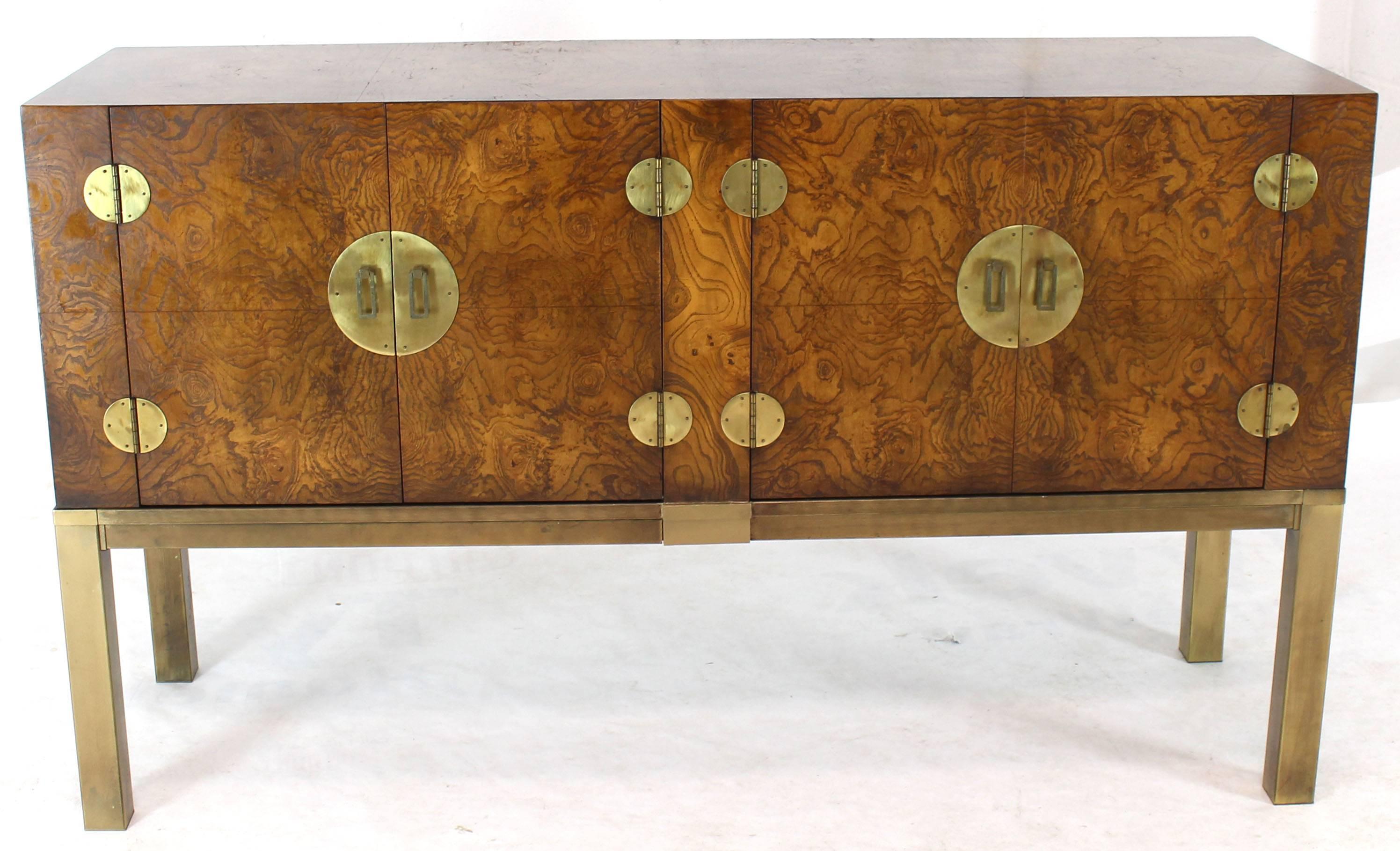 Burl Wood and Solid Brass Hardware Compact Double Doors Credenza 1