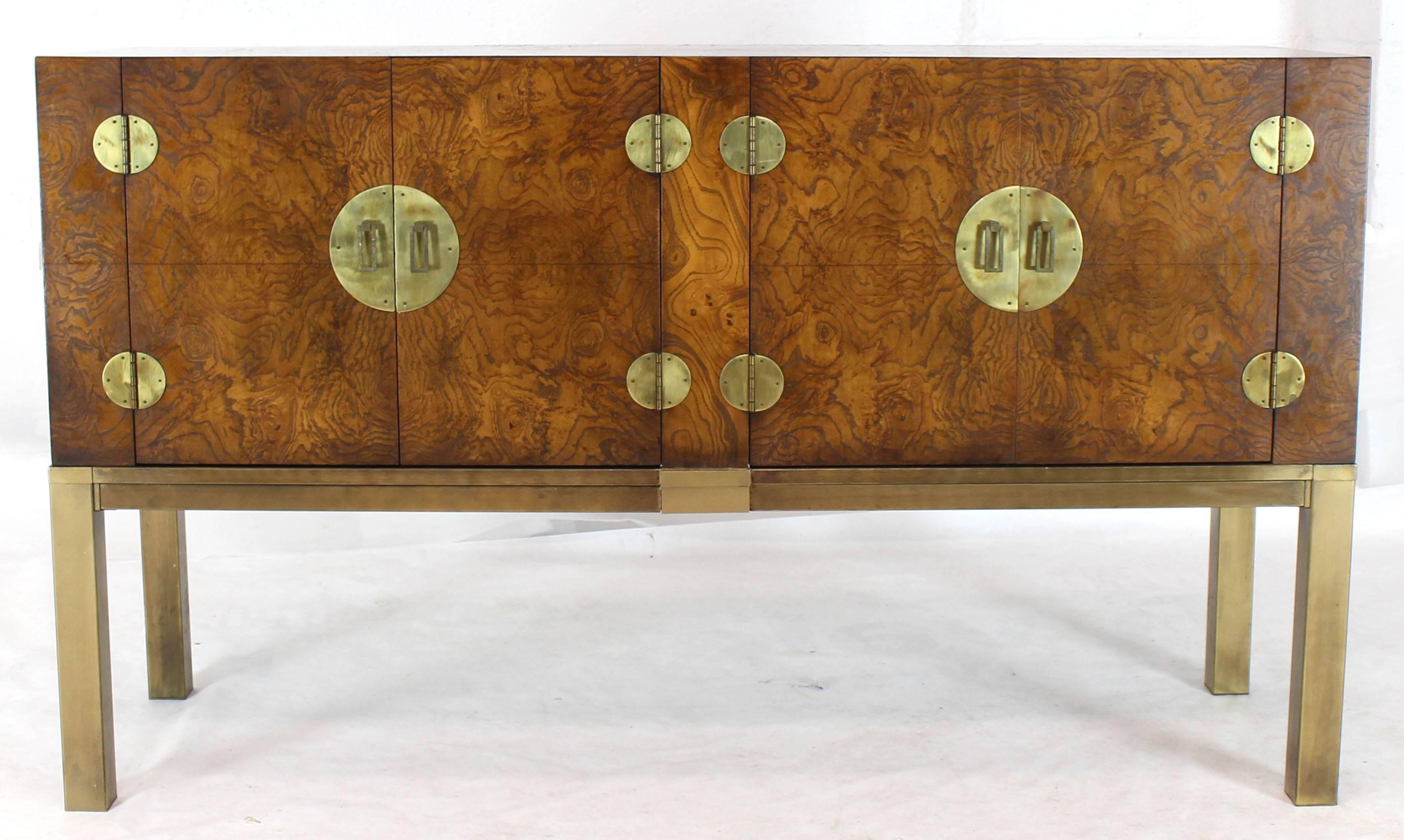 Burl Wood and Solid Brass Hardware Compact Double Doors Credenza 2