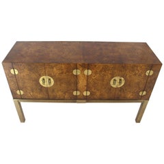Burl Wood and Solid Brass Hardware Compact Double Doors Credenza