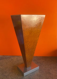 Burl Wood and Stainless Steel Table Top Pedestal by Leavitt Weaver