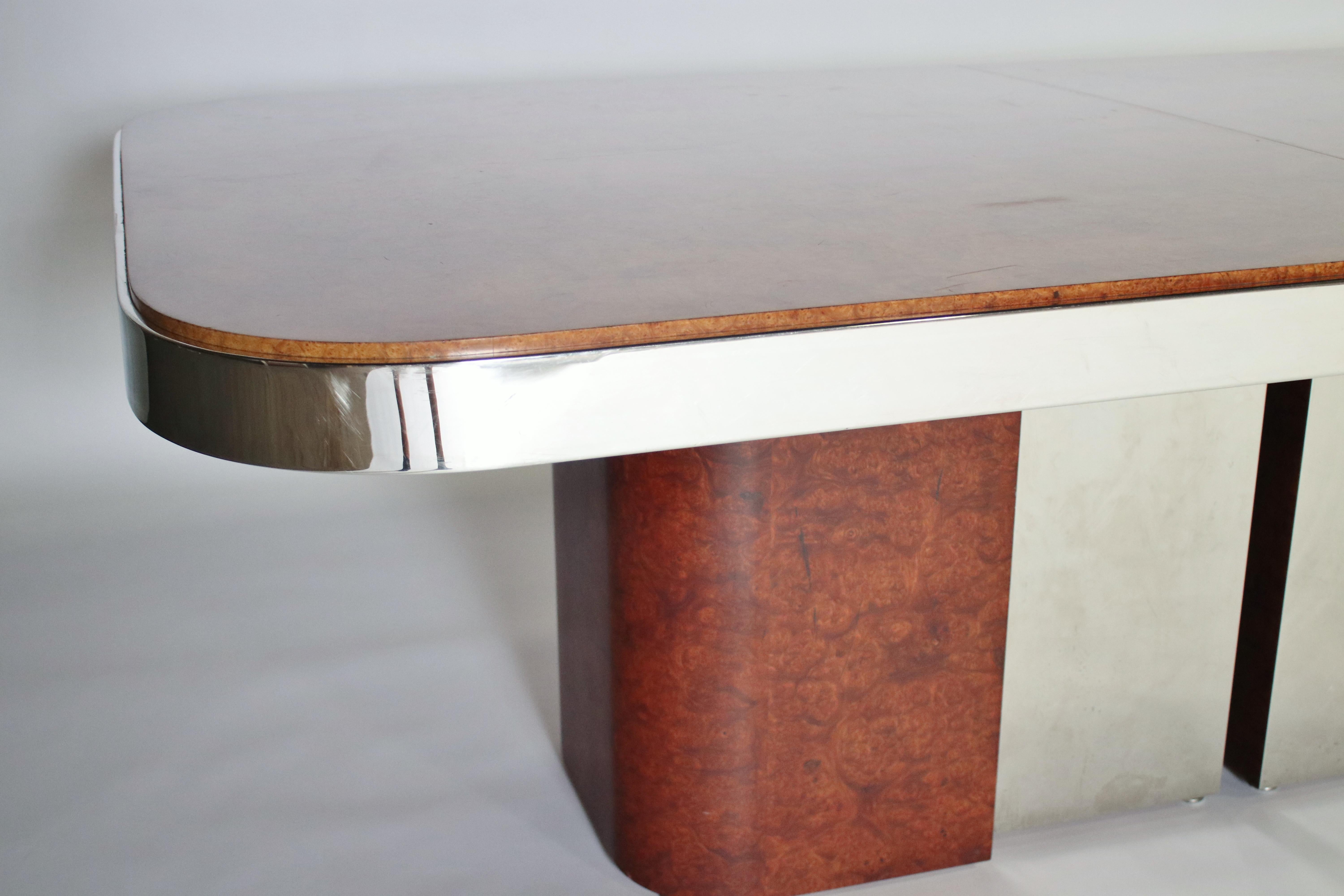 Late 20th Century Stanley Jay Friedman for Brueton Burl Wood and Steel Dining Table