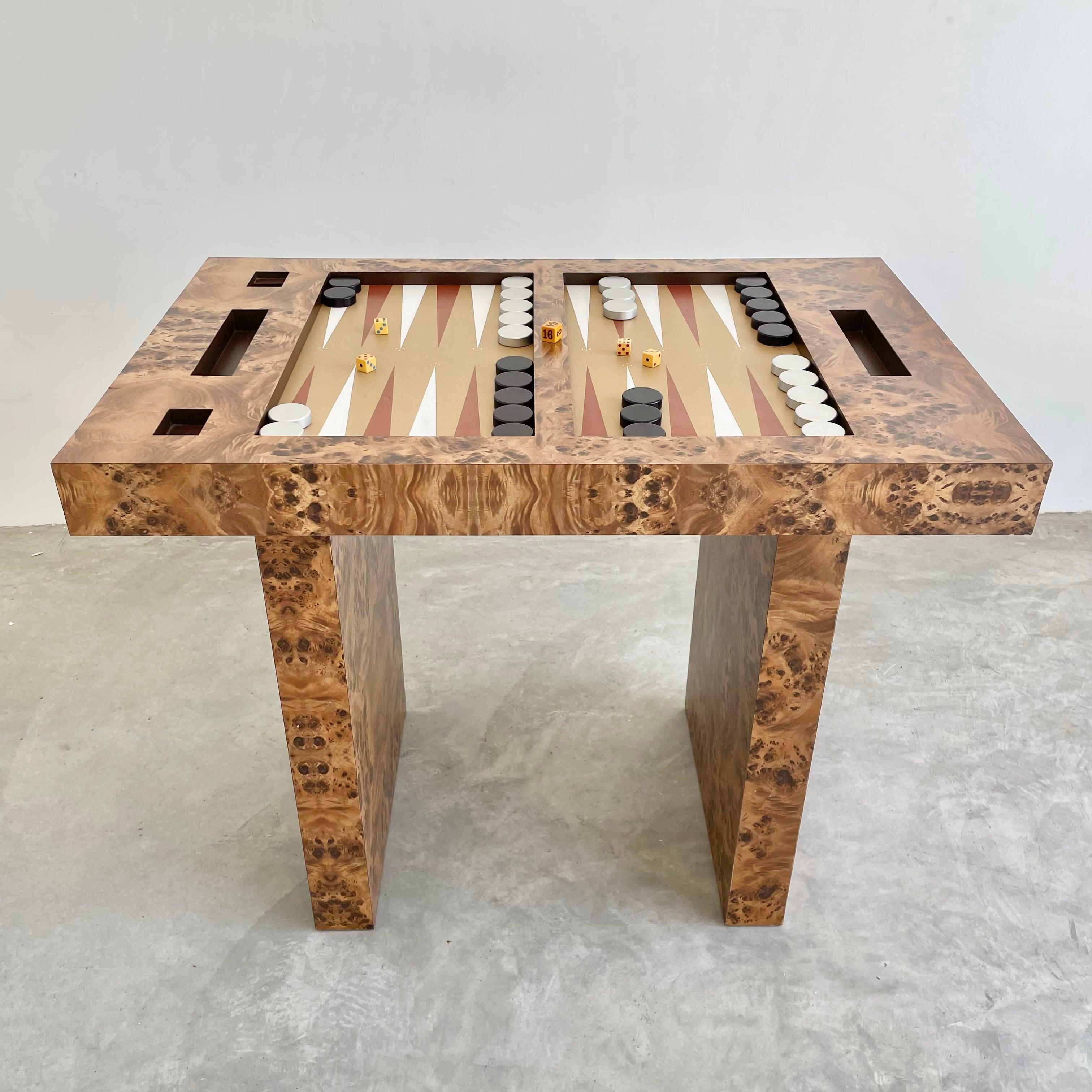 American Burl Wood Backgammon Table, 1970s, USA