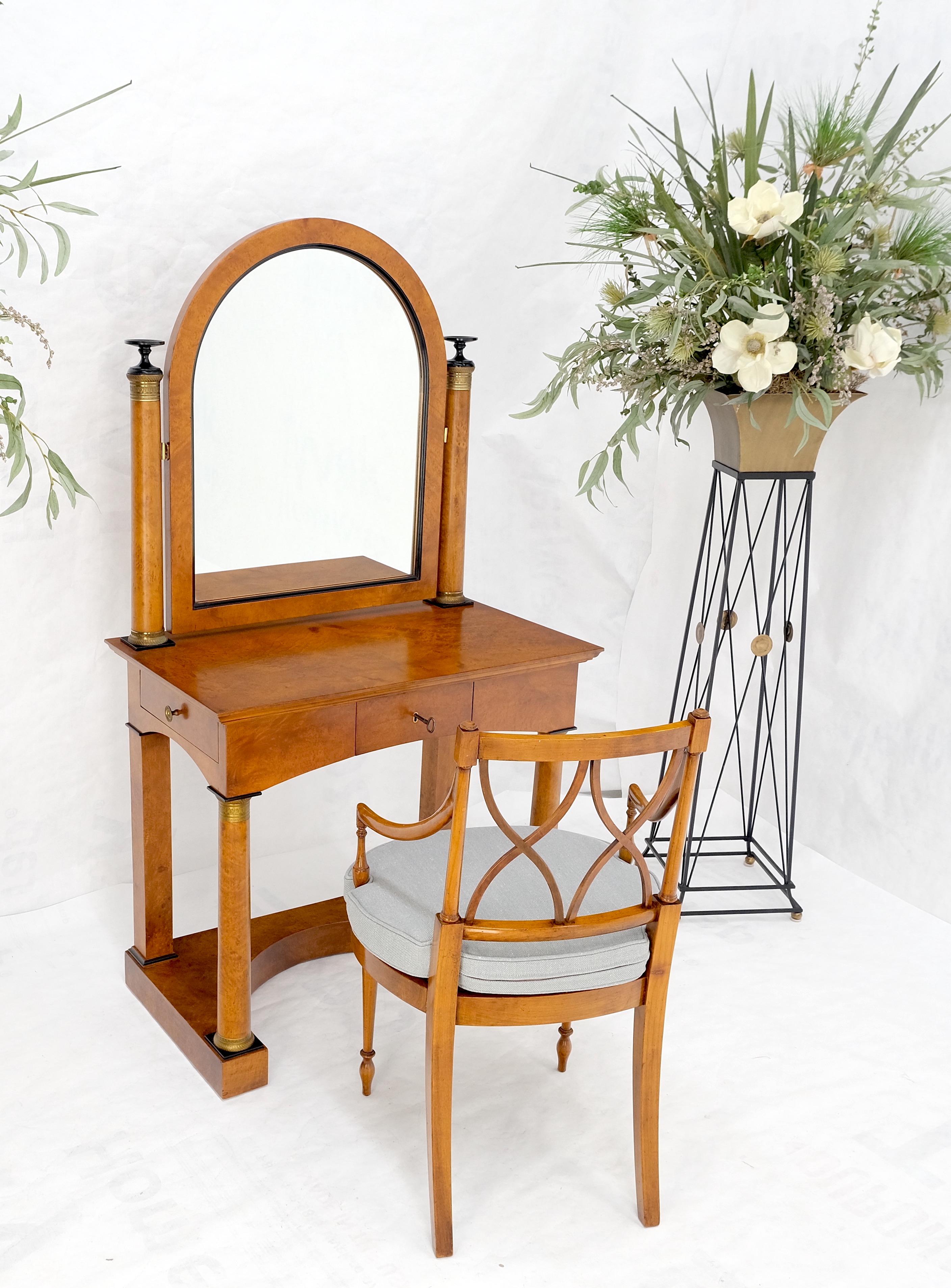 Burl Wood Biedermeier Dressing Table Mirror Matching Chair Cane Seat Mint! For Sale 10