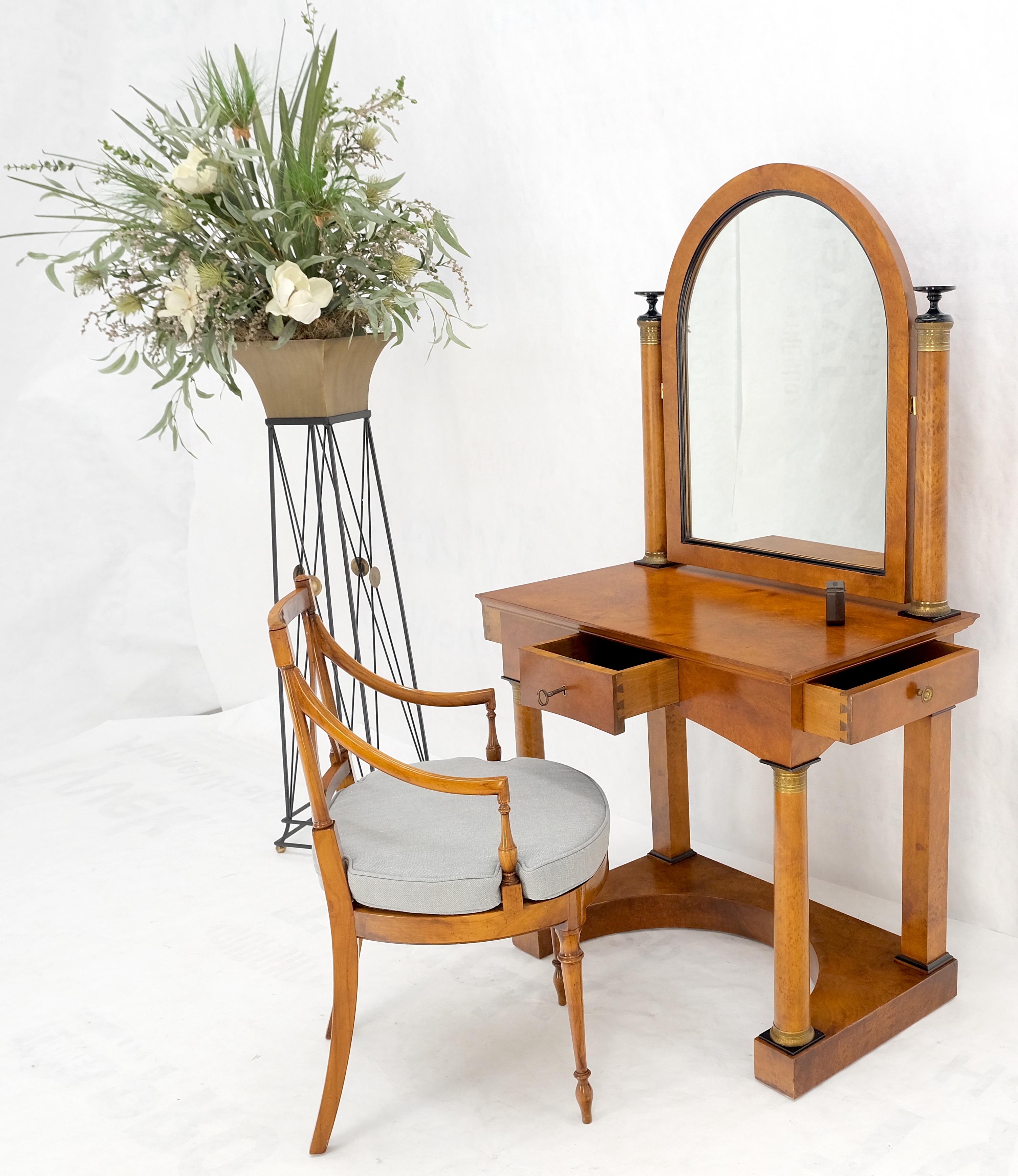 Burl Wood Biedermeier Dressing Table Mirror Matching Chair Cane Seat Mint! For Sale 11