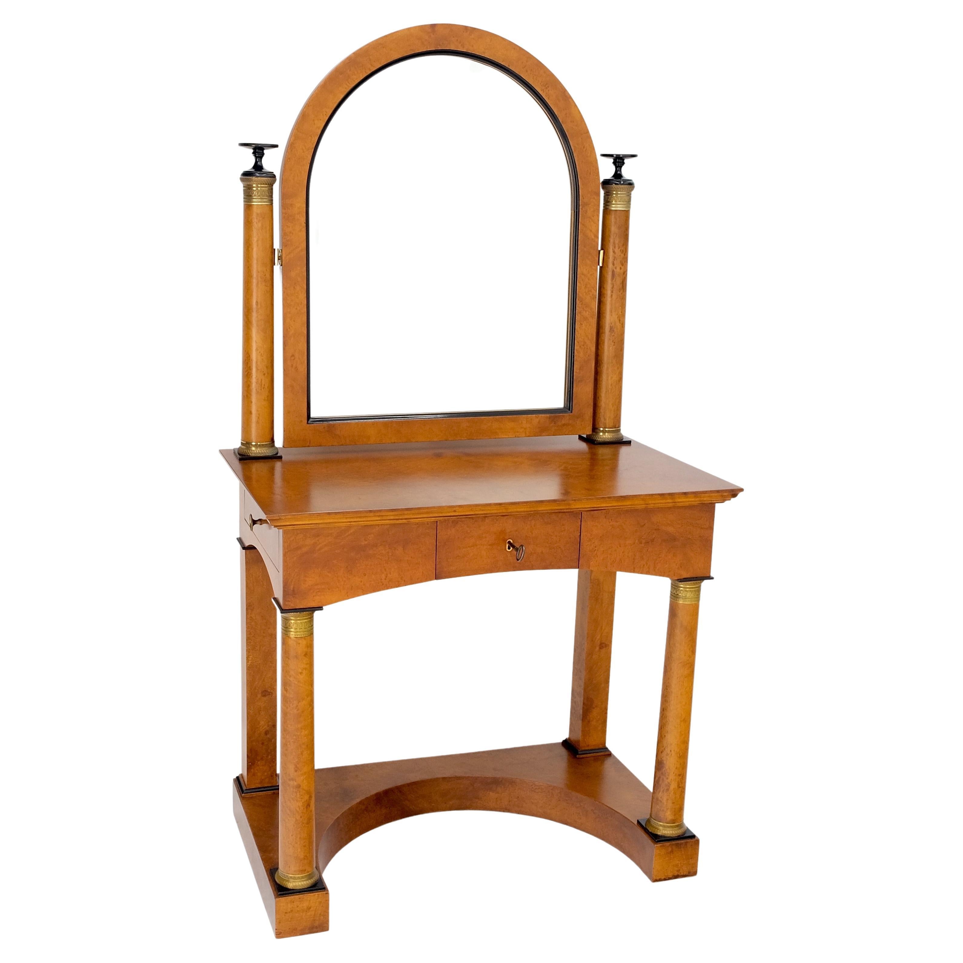 American Burl Wood Biedermeier Dressing Table Mirror Matching Chair Cane Seat Mint! For Sale