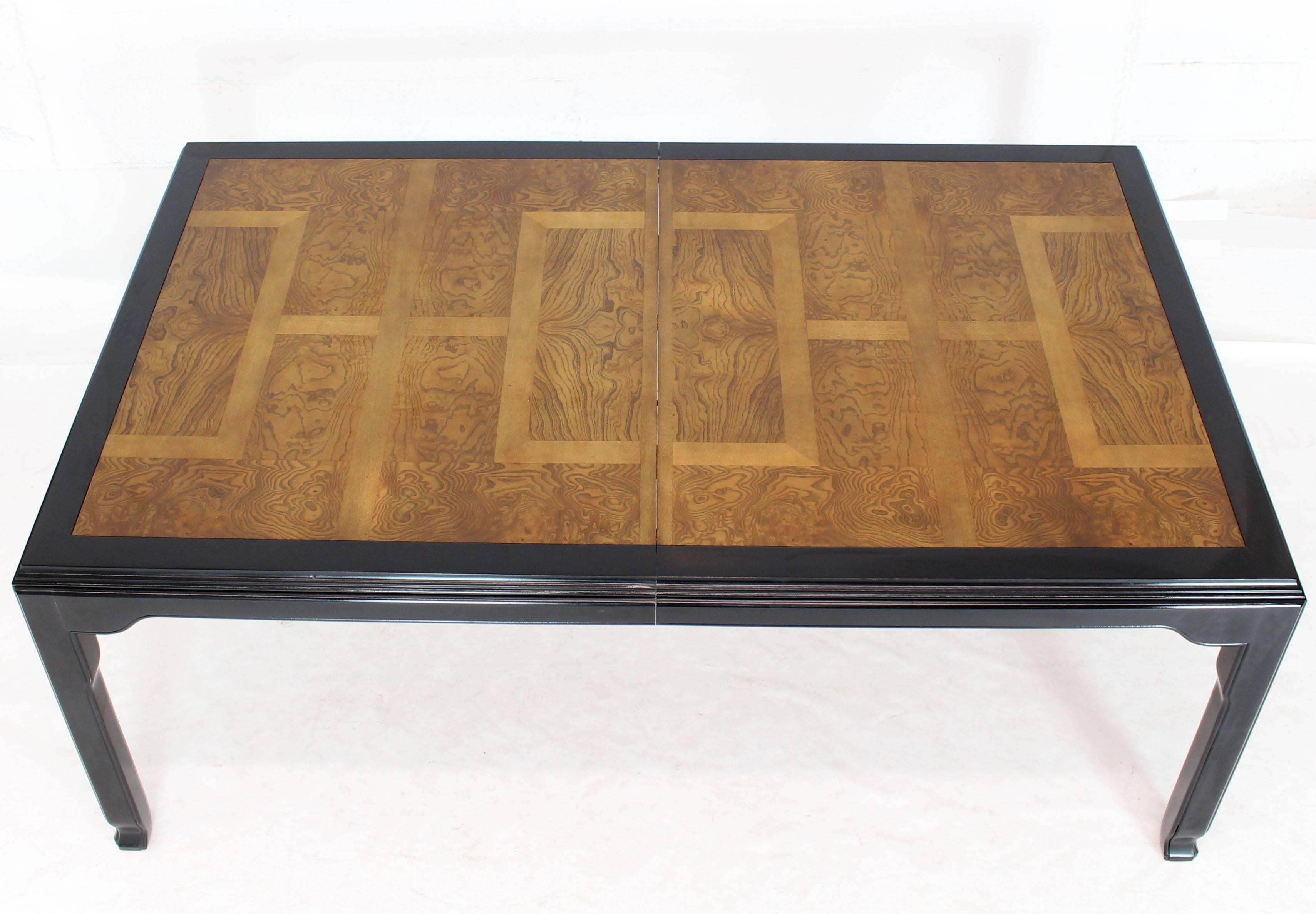 Mid-Century Modern ebonized frame with burl wood top Mid-Century Modern large dining or conference table with two 18