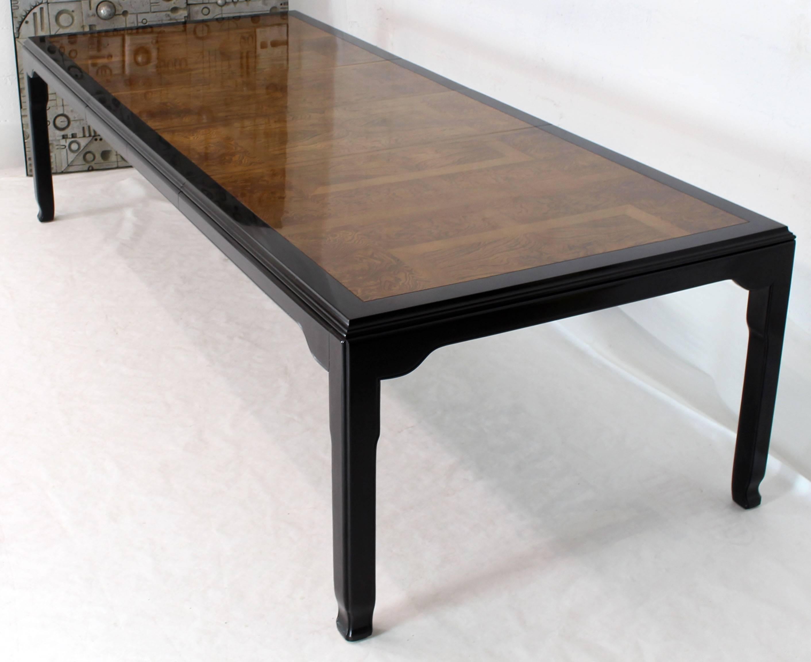 Burl Wood Black Lacquer Two Leaves Dining Table at 1stDibs