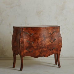 Burl Wood Bombe Chest of Drawers, Italy 1960s