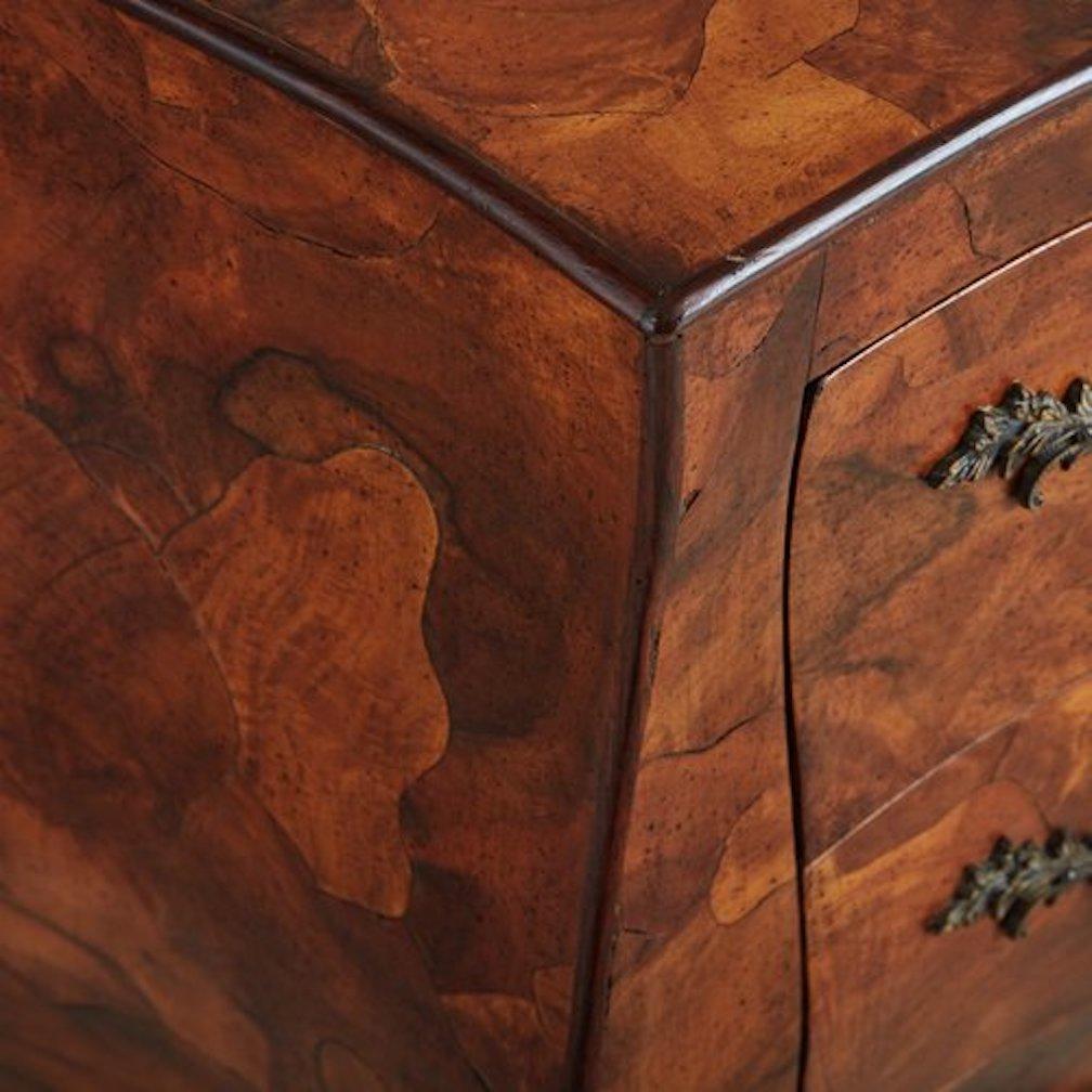 Campaign Burl Wood Bombe Chest of Drawers, Italy 1960s