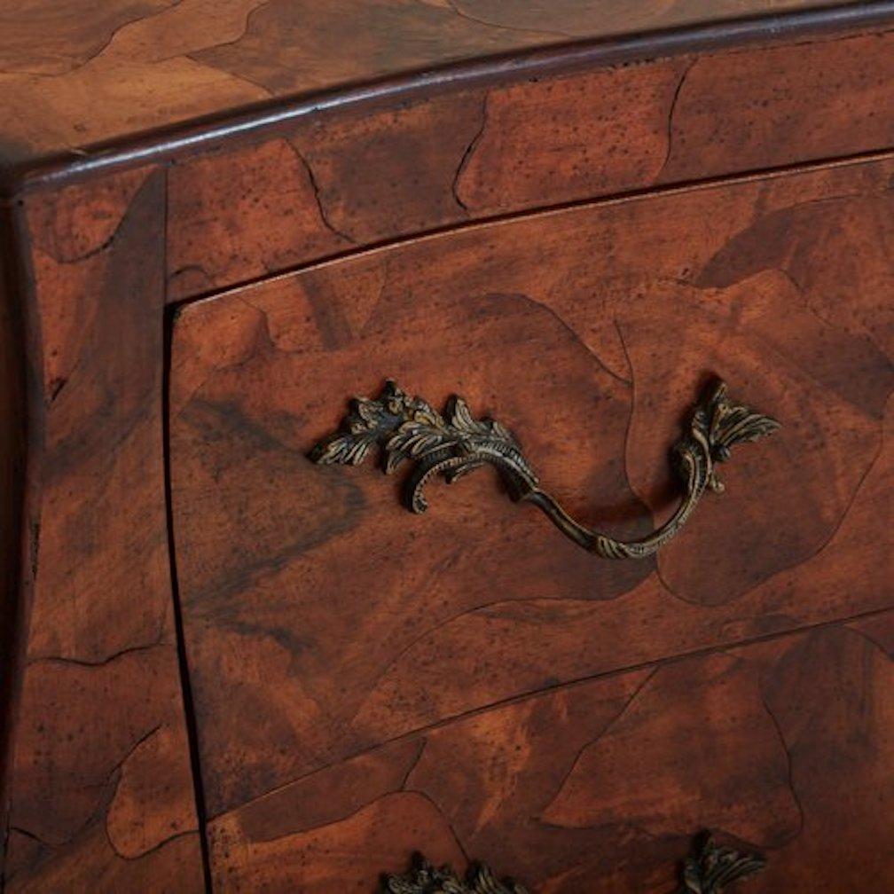 Metal Burl Wood Bombe Chest of Drawers, Italy 1960s