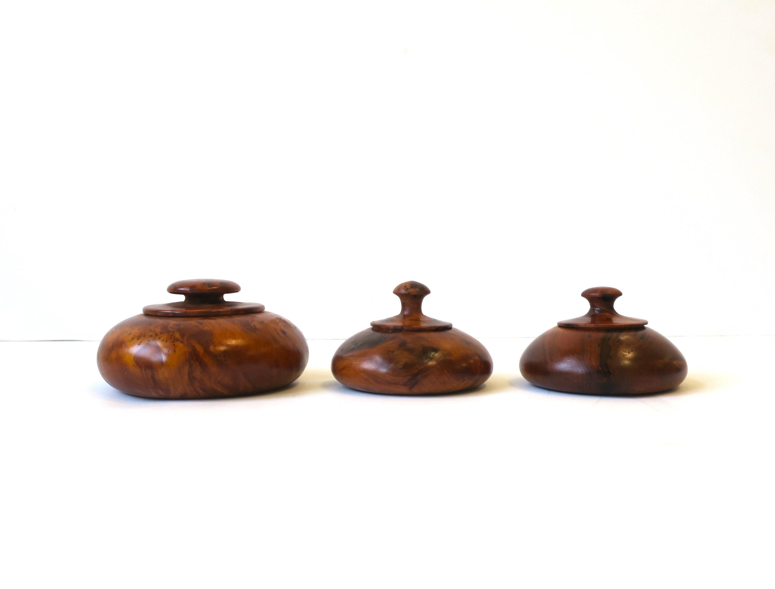 20th Century Burl Wood Boxes, Set of 3