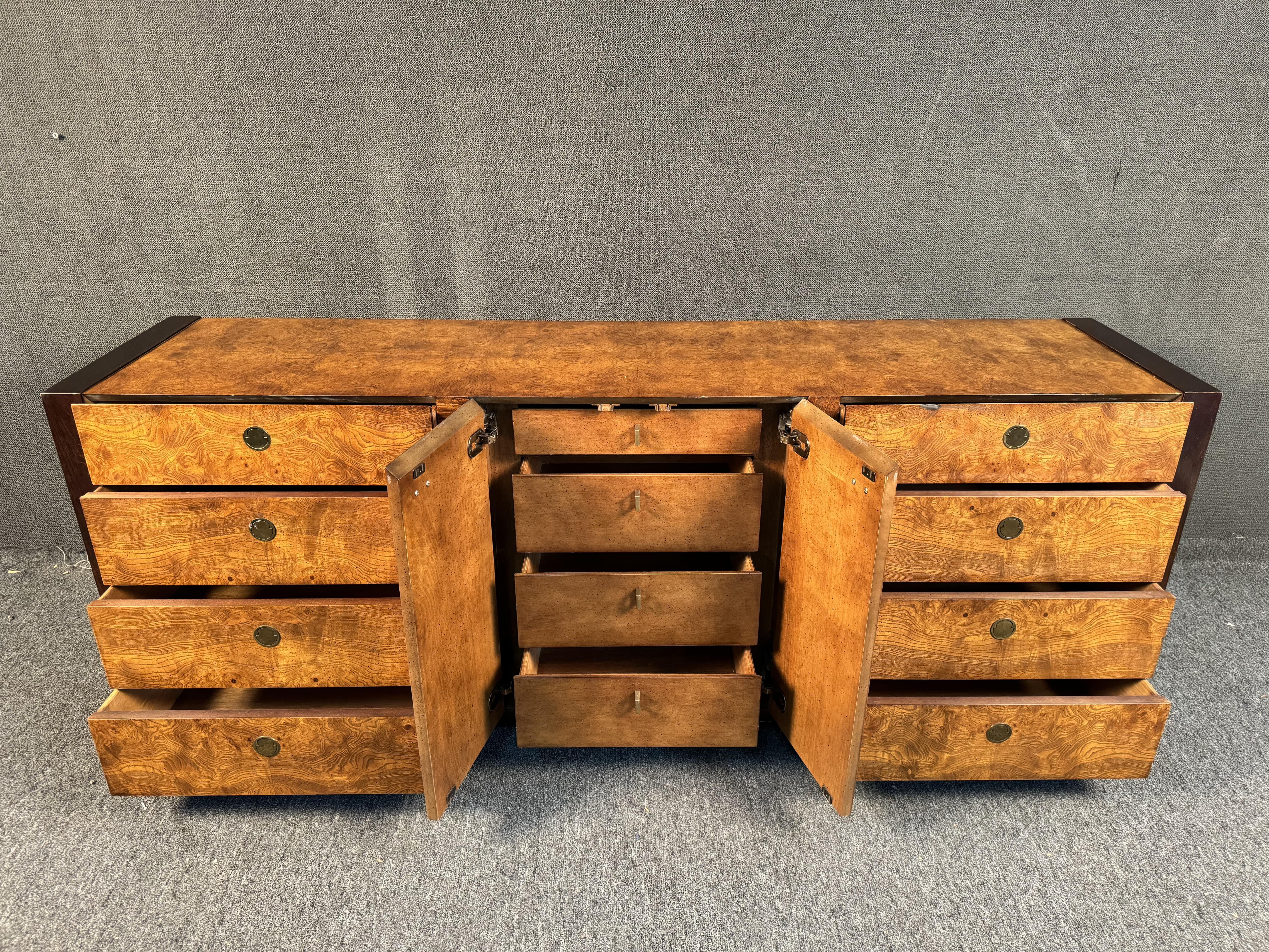 Burl Wood Brass Accent Dresser by Century Furniture For Sale 4