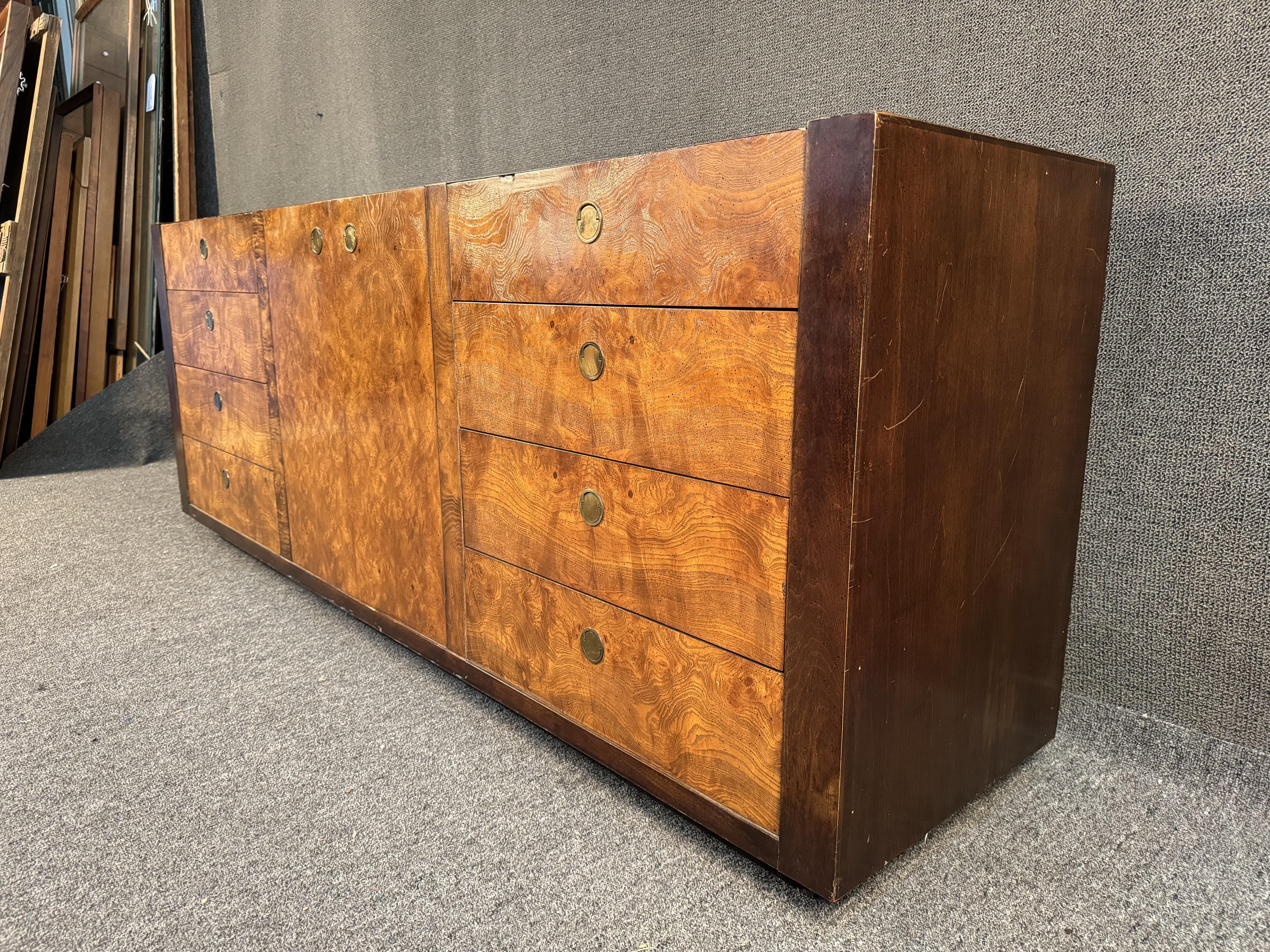 Mid-Century Modern Burl Wood Brass Accent Dresser by Century Furniture For Sale