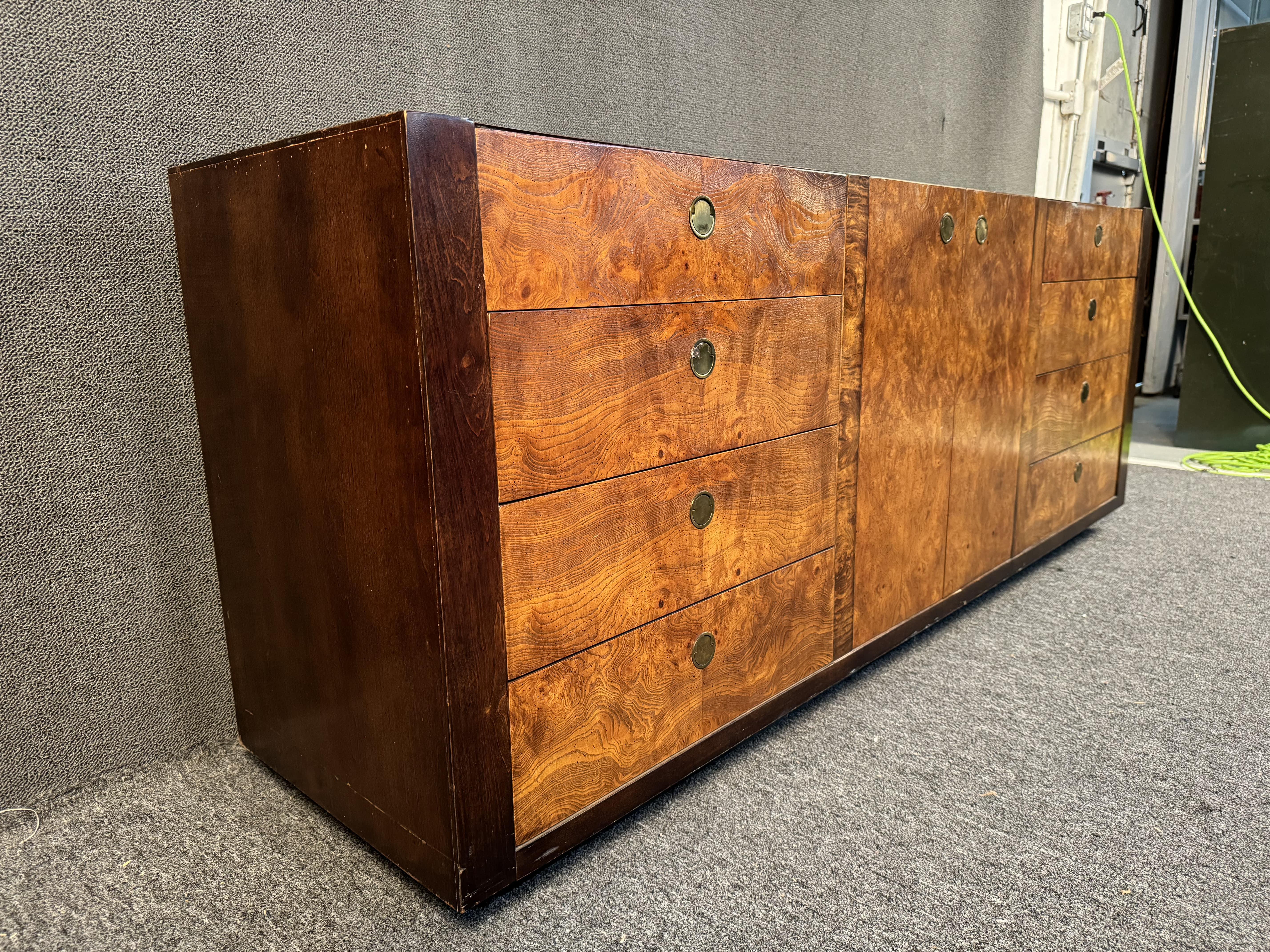 20th Century Burl Wood Brass Accent Dresser by Century Furniture For Sale