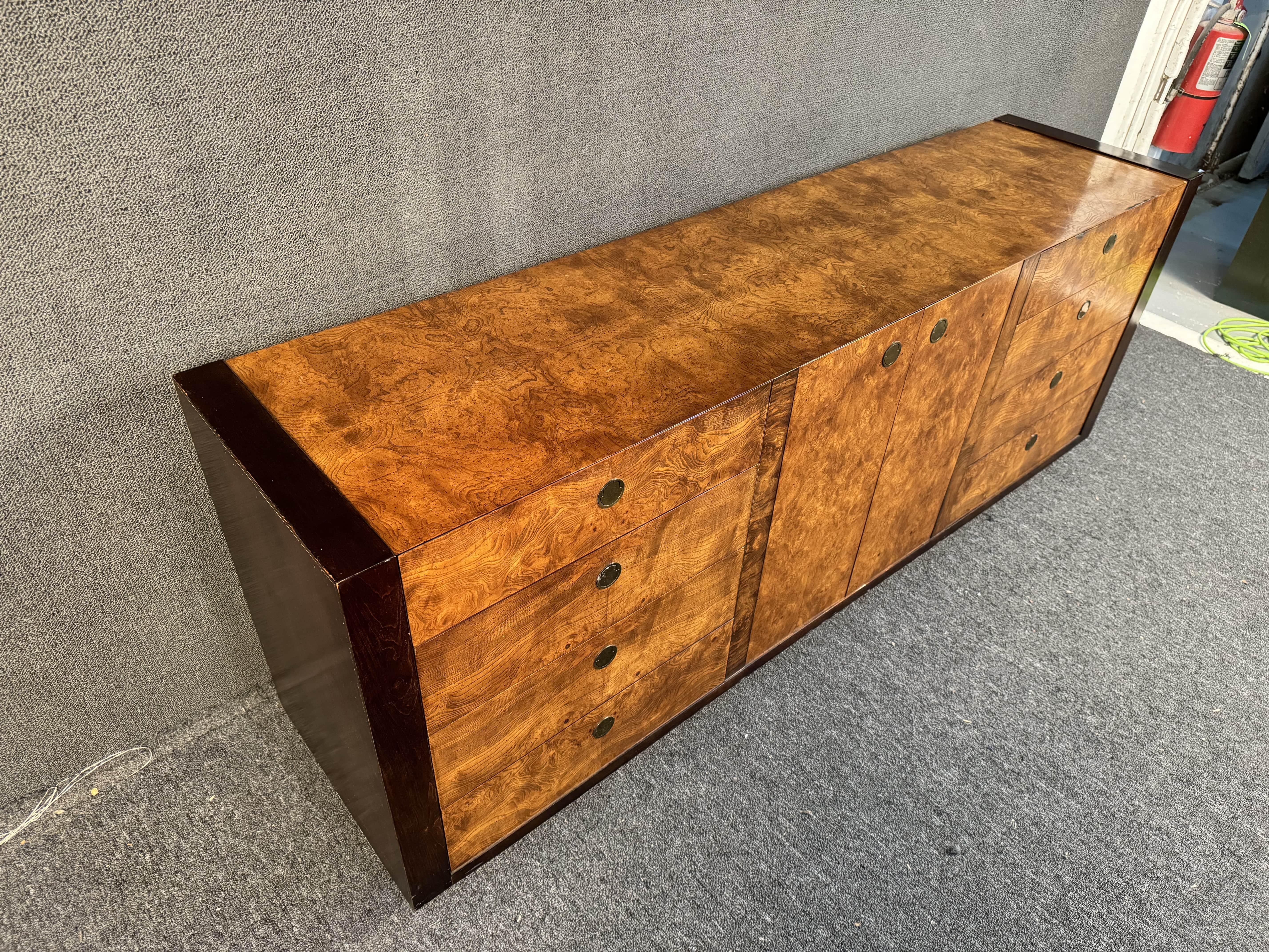 Burl Wood Brass Accent Dresser by Century Furniture For Sale 1