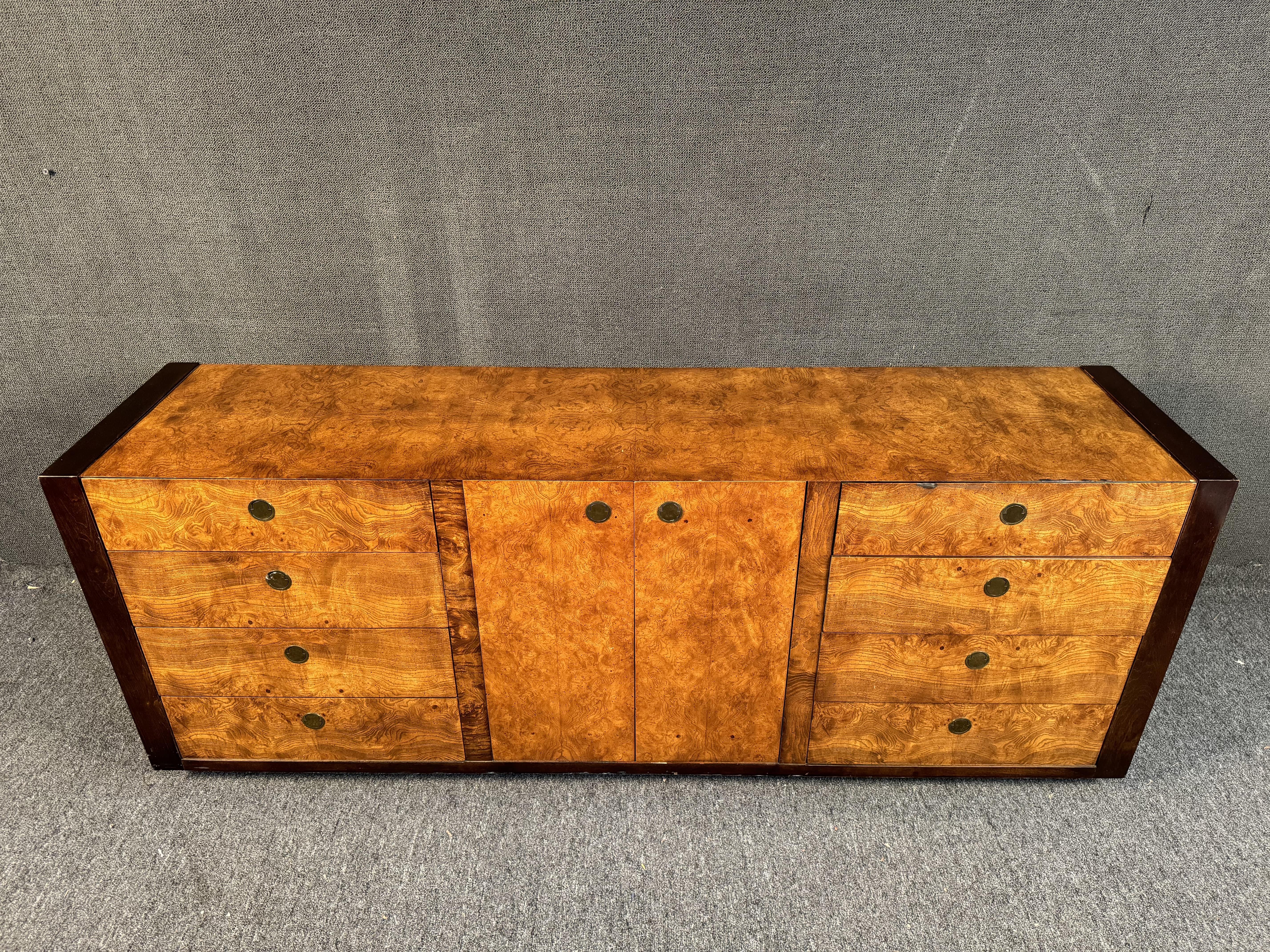 Burl Wood Brass Accent Dresser by Century Furniture For Sale 2