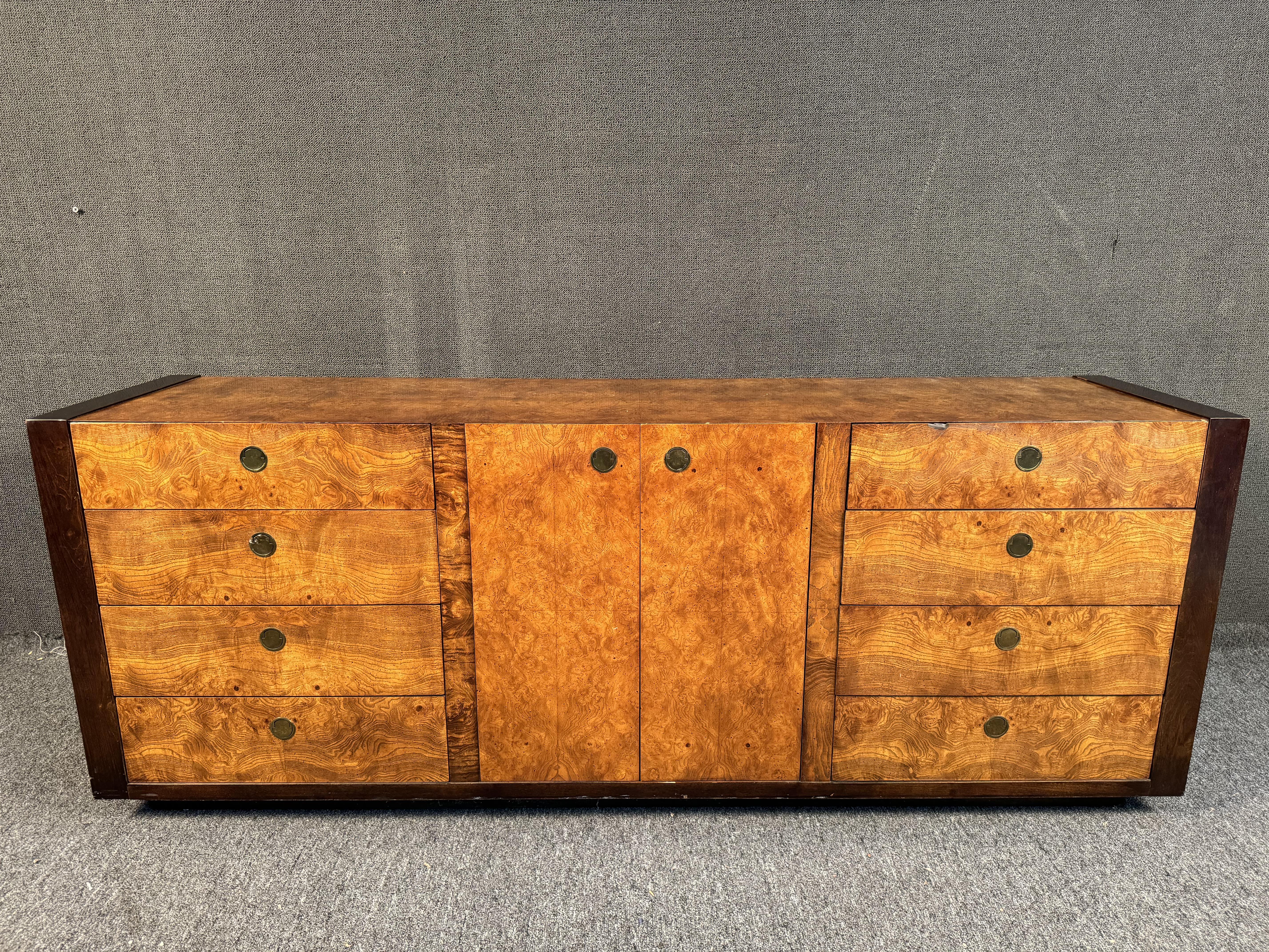 Burl Wood Brass Accent Dresser by Century Furniture For Sale 3