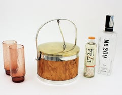 Burl Wood, Brass and Chrome Italian Ice Bucket, 1960s