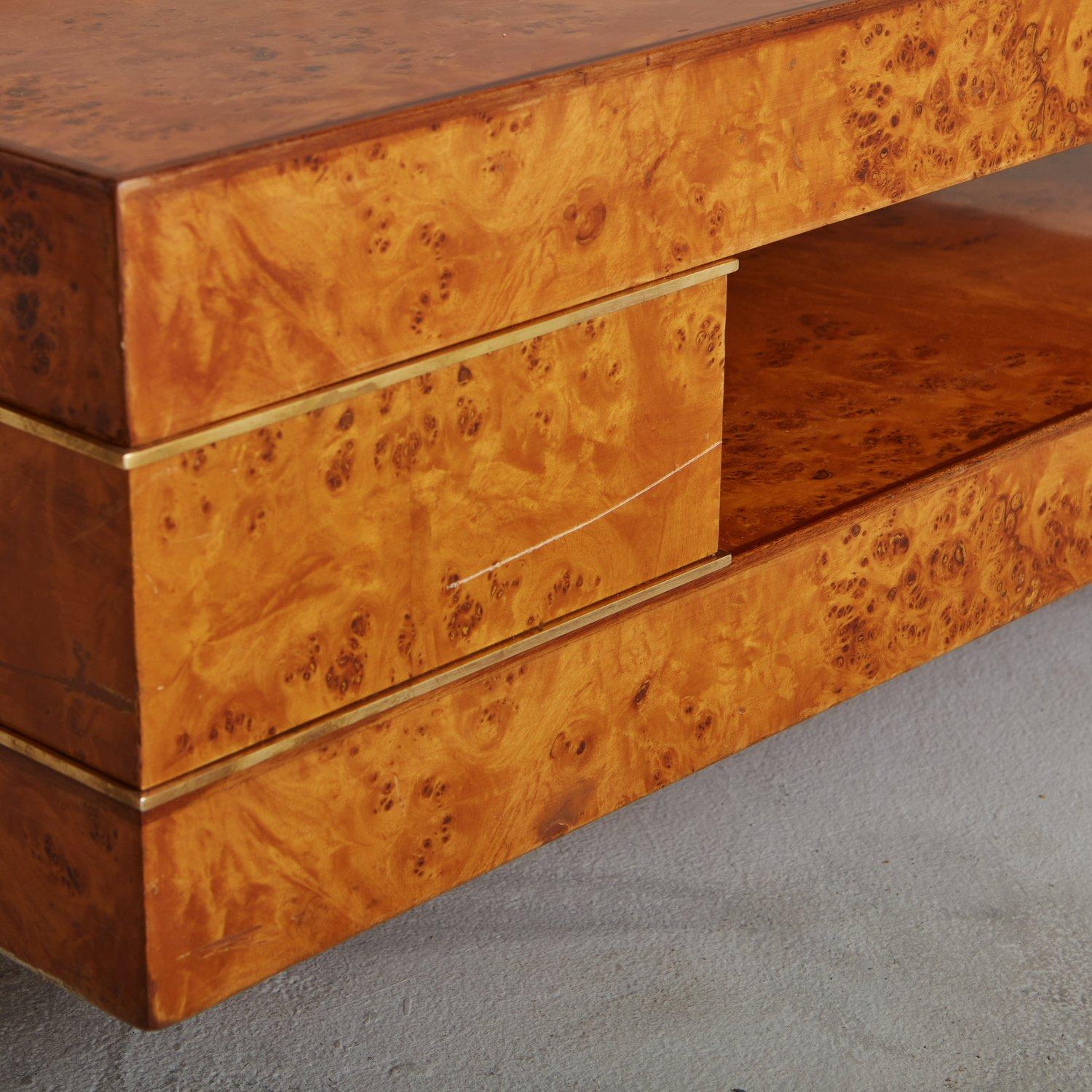 Burl Wood + Brass Coffee Table Attributed to Willy Rizzo, Italy, 1970s For Sale 3