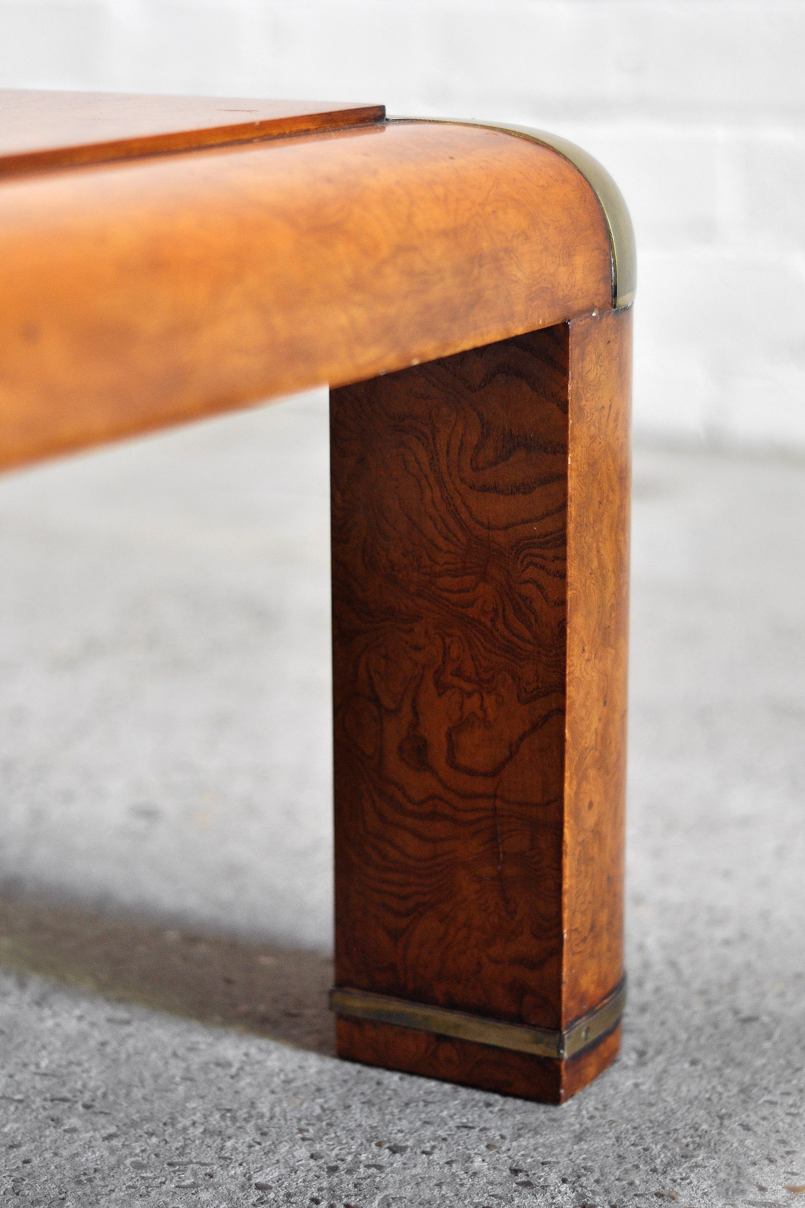 Fin du 20e siècle Table basse en ronce de bois et laiton par Karl Springer, années 1970 en vente