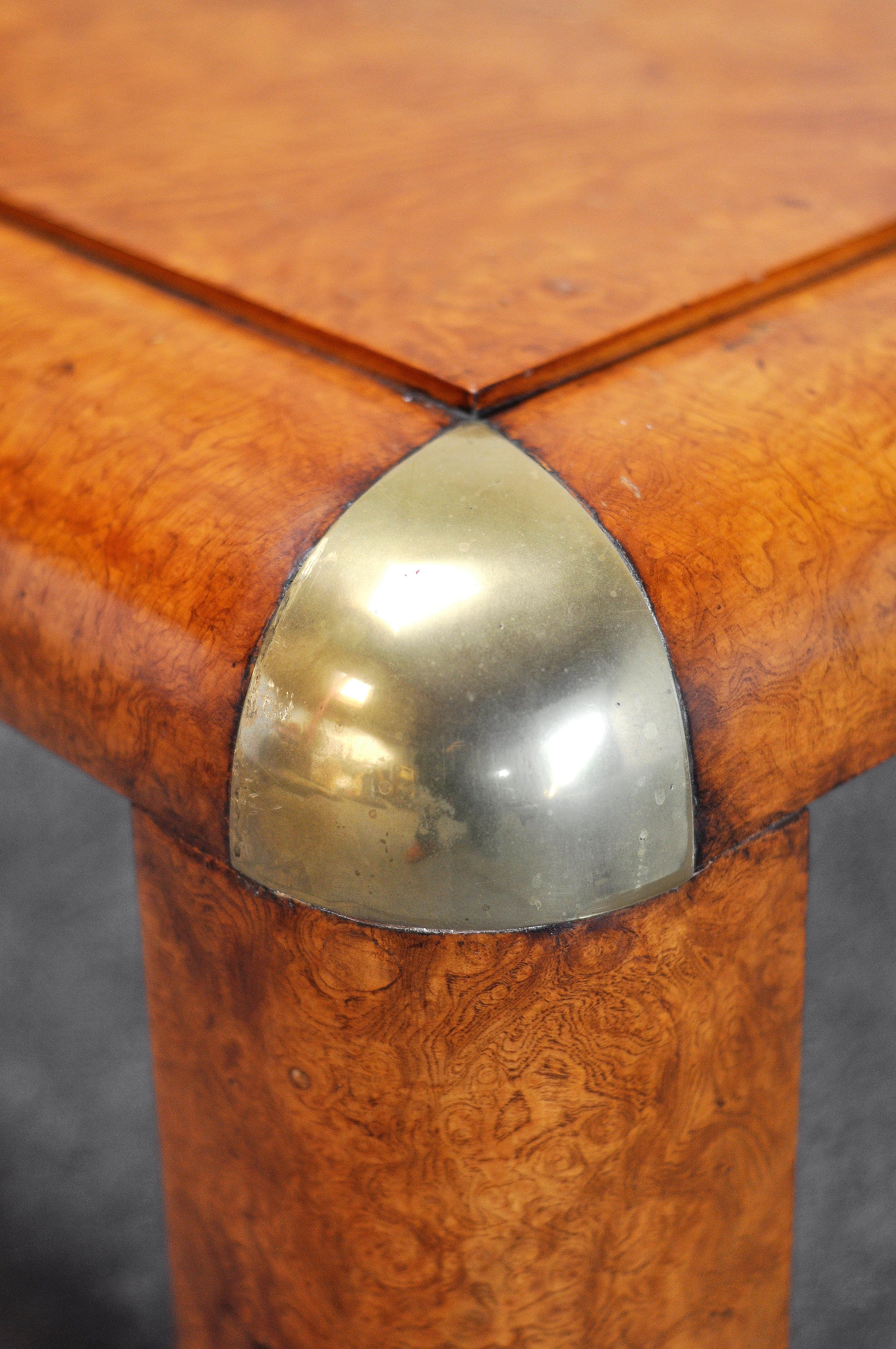 Burl Wood & Brass Coffee Table By Karl Springer, 1970's For Sale 1