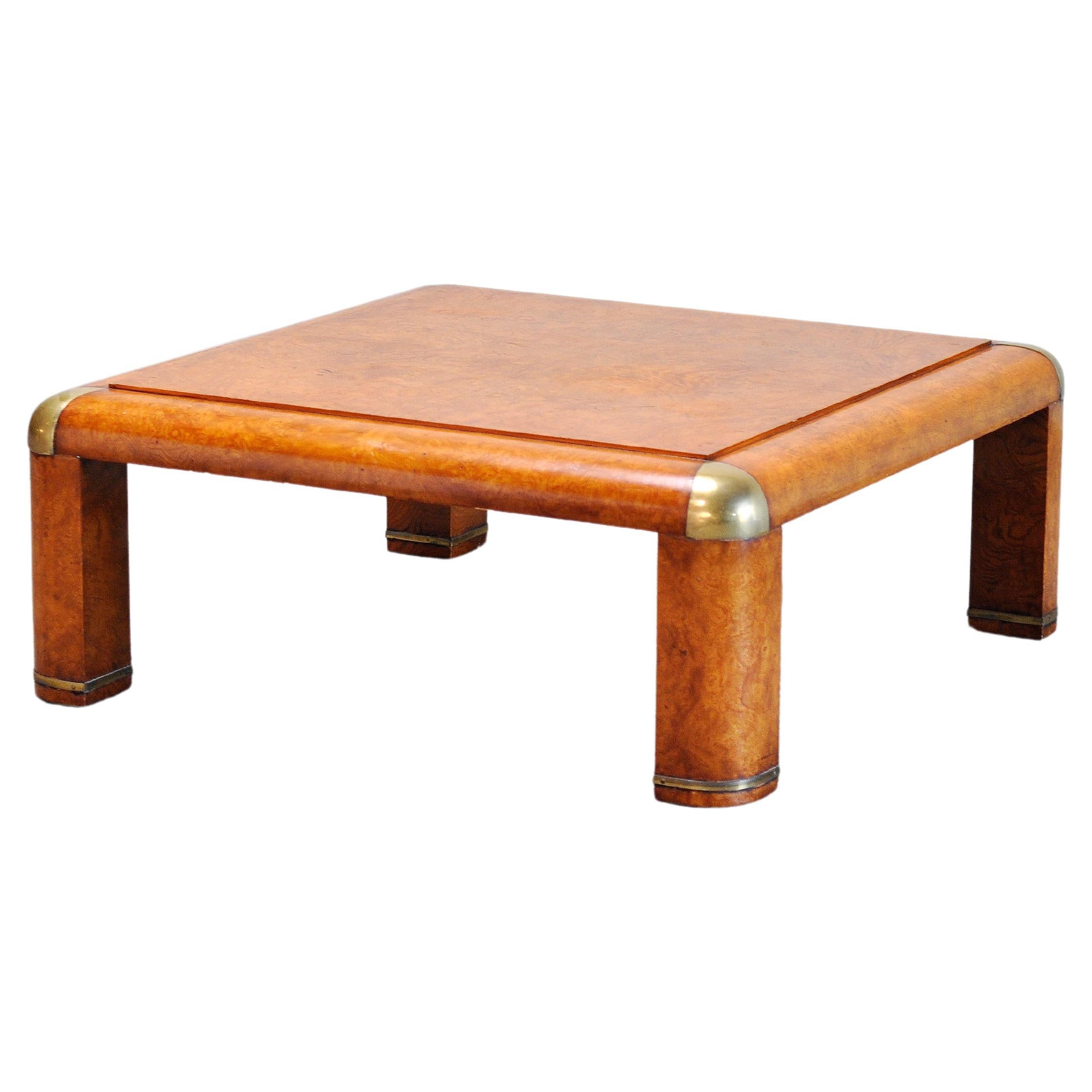 Burl Wood & Brass Coffee Table By Karl Springer, 1970's For Sale