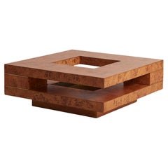 Table basse en bois de ronce et laiton dans le style de Willy Rizzo, Italie, années 1970
