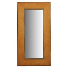 Burl Wood + Brass Frame Rectangular Wall Mirror, Italy 20th Century