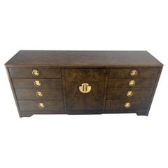 Vintage Burl Wood Brass Hardware 2 Doors Compartment 68" Long Dresser Credenza MINT!