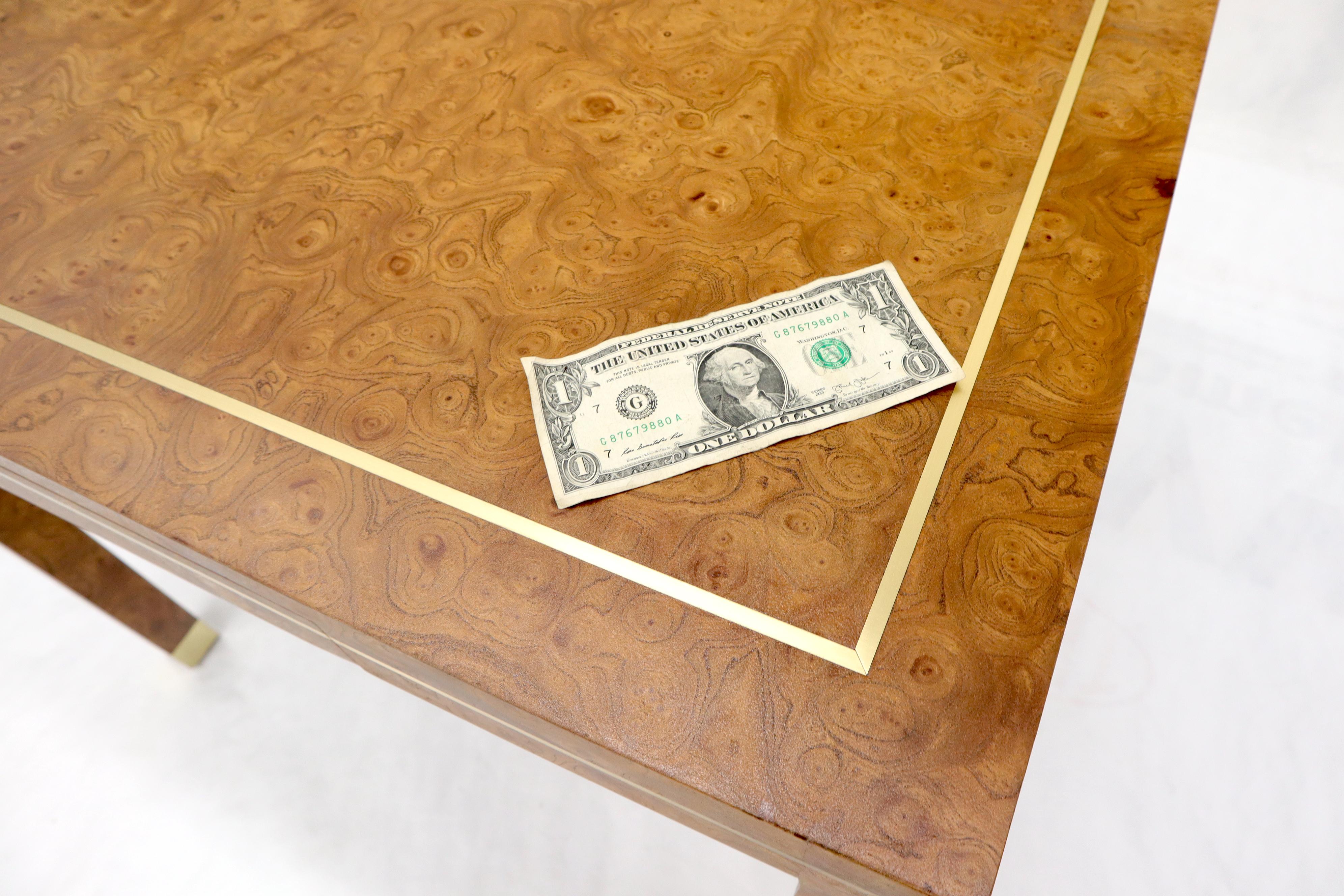 Mid-Century Modern Burl Wood Brass Inlay Game Dining Table by Mastercraft
