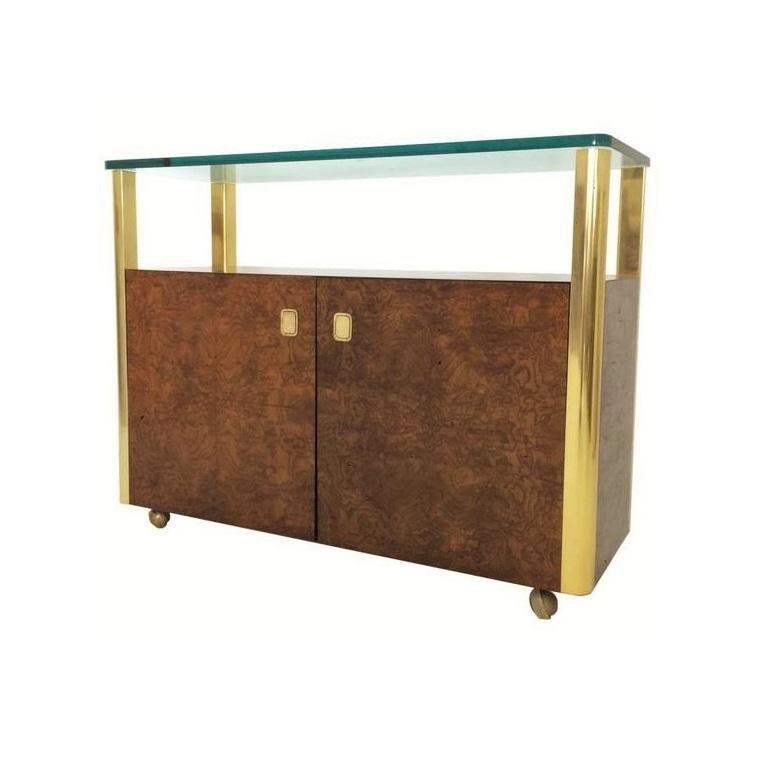 Mid-Century Modern Burl Wood and Brass Server Dry Bar Cabinet or Sideboard by Century Furniture Co.