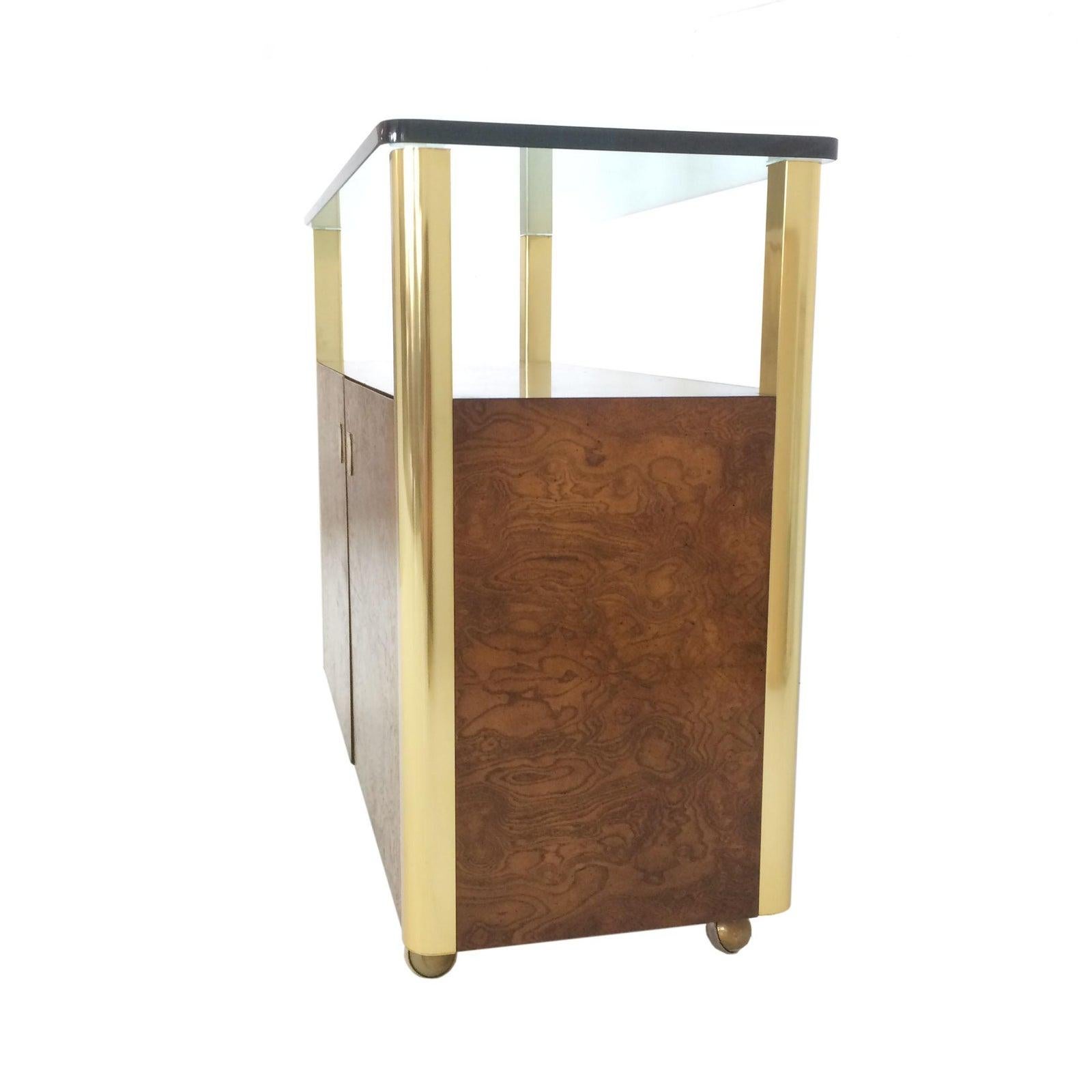 American Burl Wood and Brass Server Dry Bar Cabinet or Sideboard by Century Furniture Co.