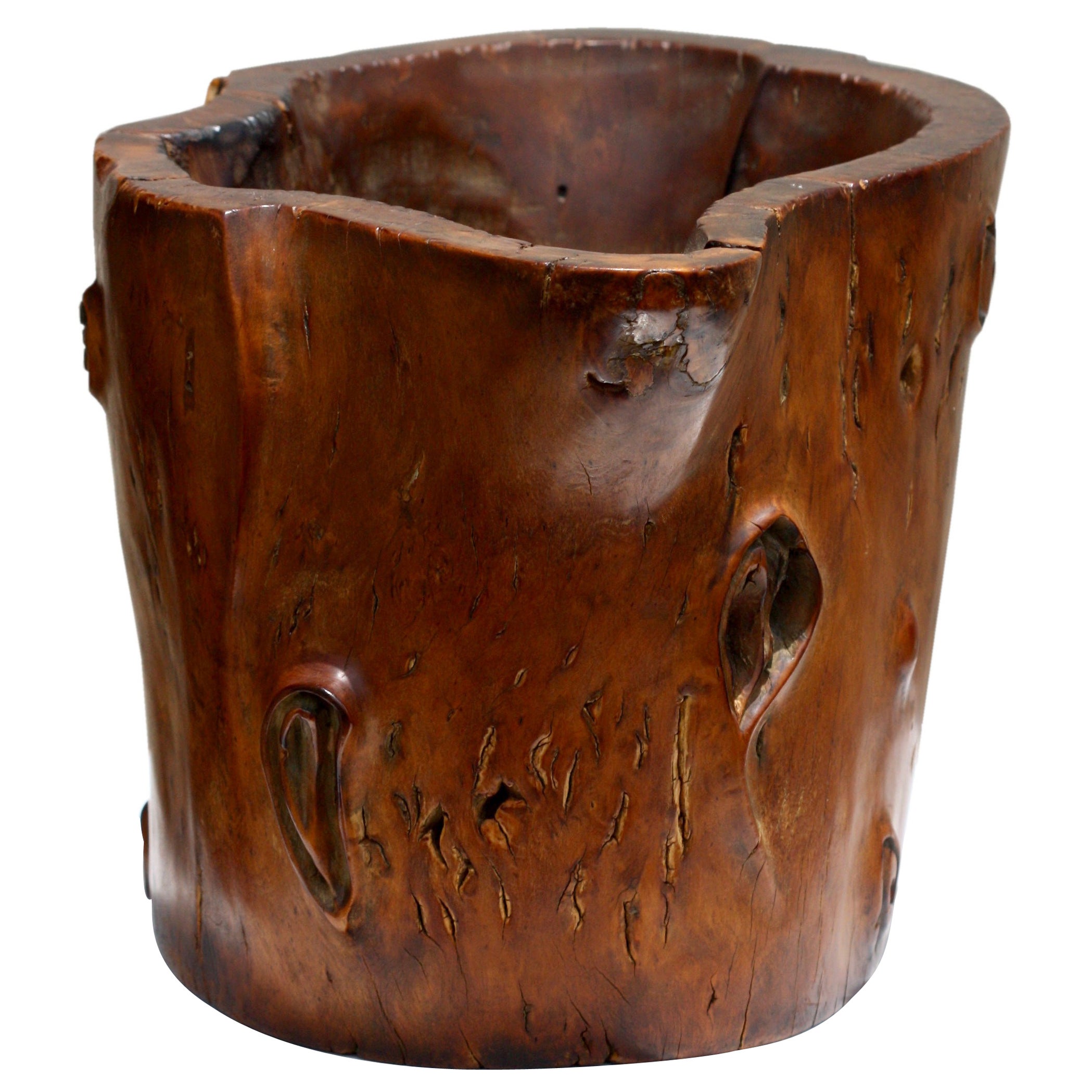 Pot à pinceaux en broussin de bois de ronce, dynastie Qing