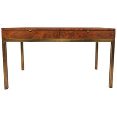 Vintage Burl Wood Bureau Plat Desk on Parson's Frame In the Manner of Milo Baughman