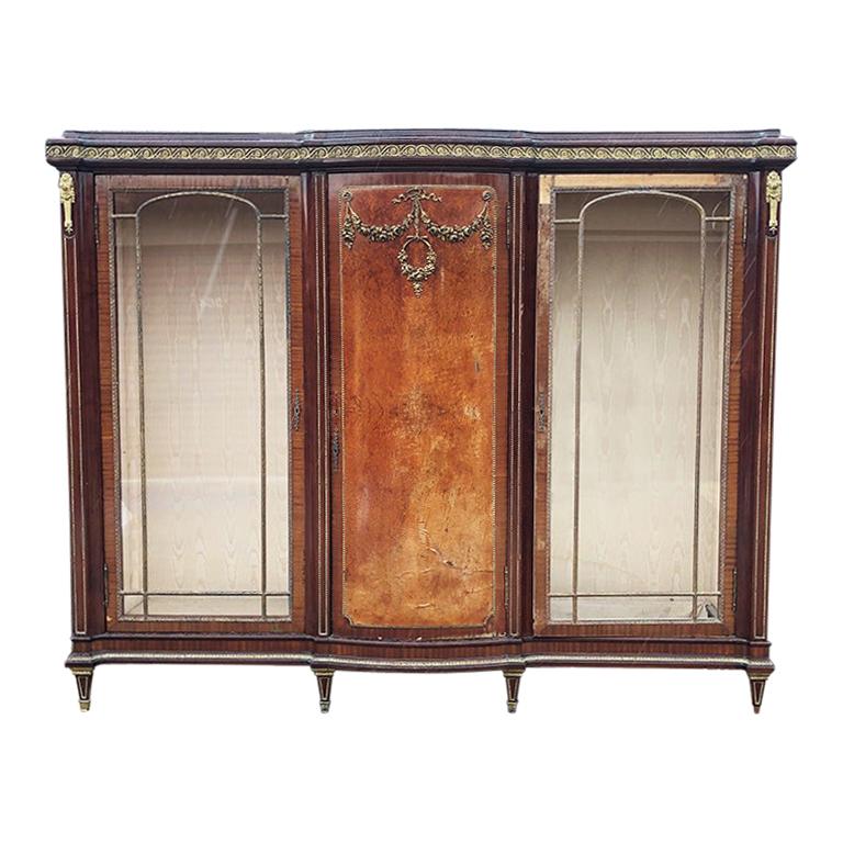 Burl Biblio Cabinet or Vitrine 1700s Regency Louis XVI Style 18th Century France For Sale