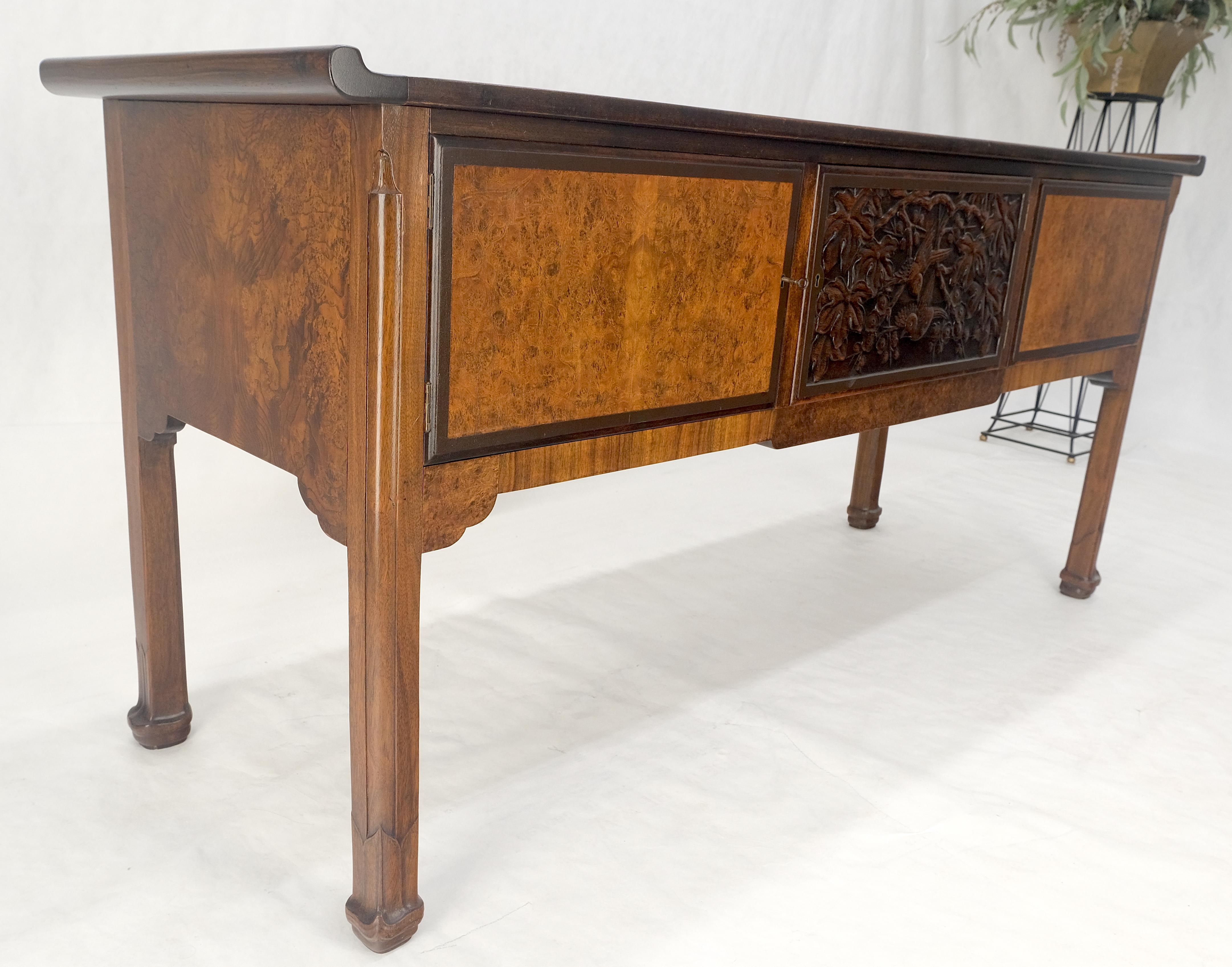 Burl Wood & Carved Solid Rosewood Rolled Edges 3 Door Compartment 72