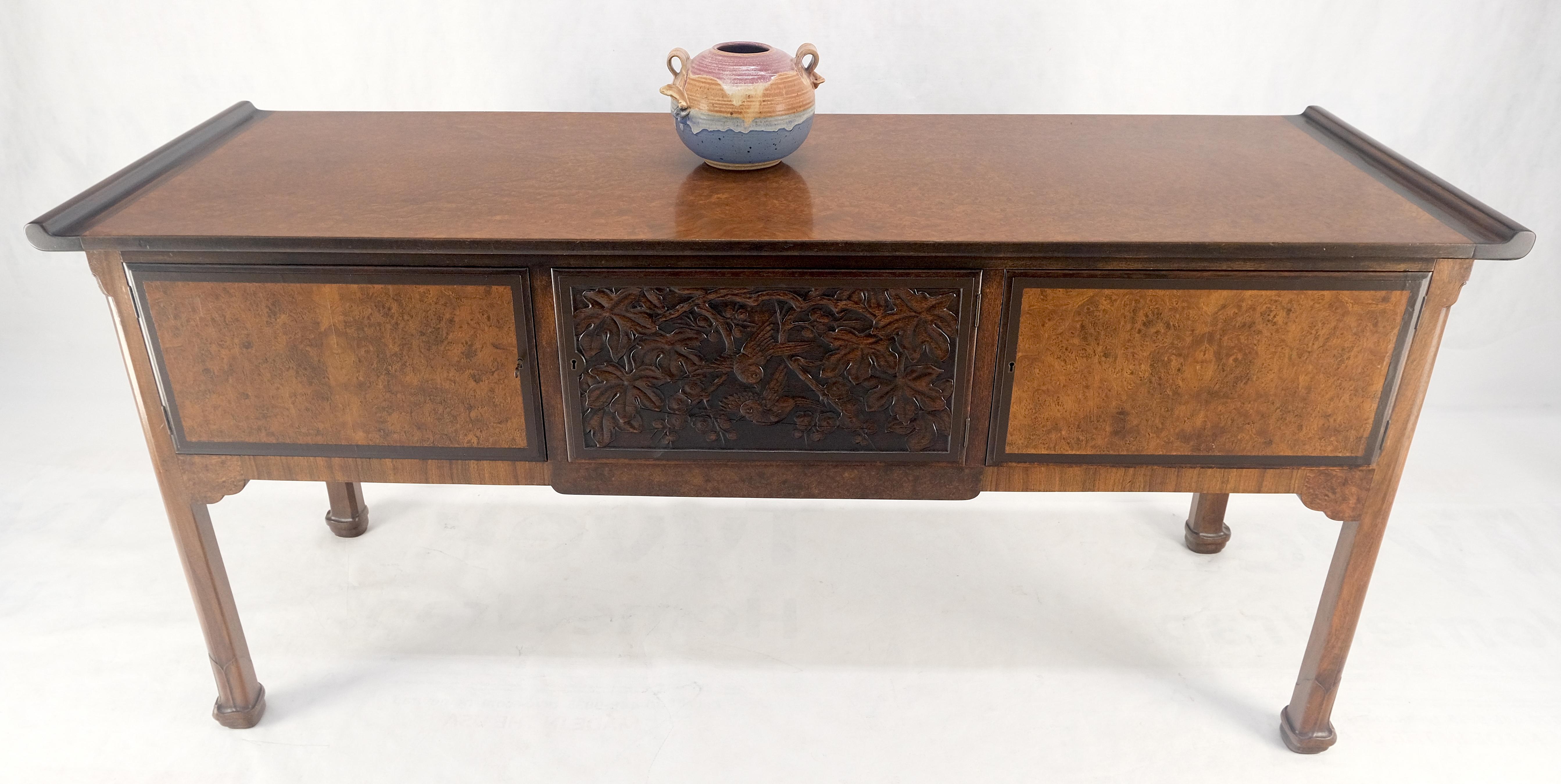 Burl Wood & Carved Solid Rosewood Rolled Edges 3 Door Compartment 72