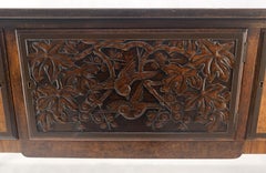 Burl Wood & Carved Solid Rosewood Rolled Edges 3 Door Compartment 72" Sideboard