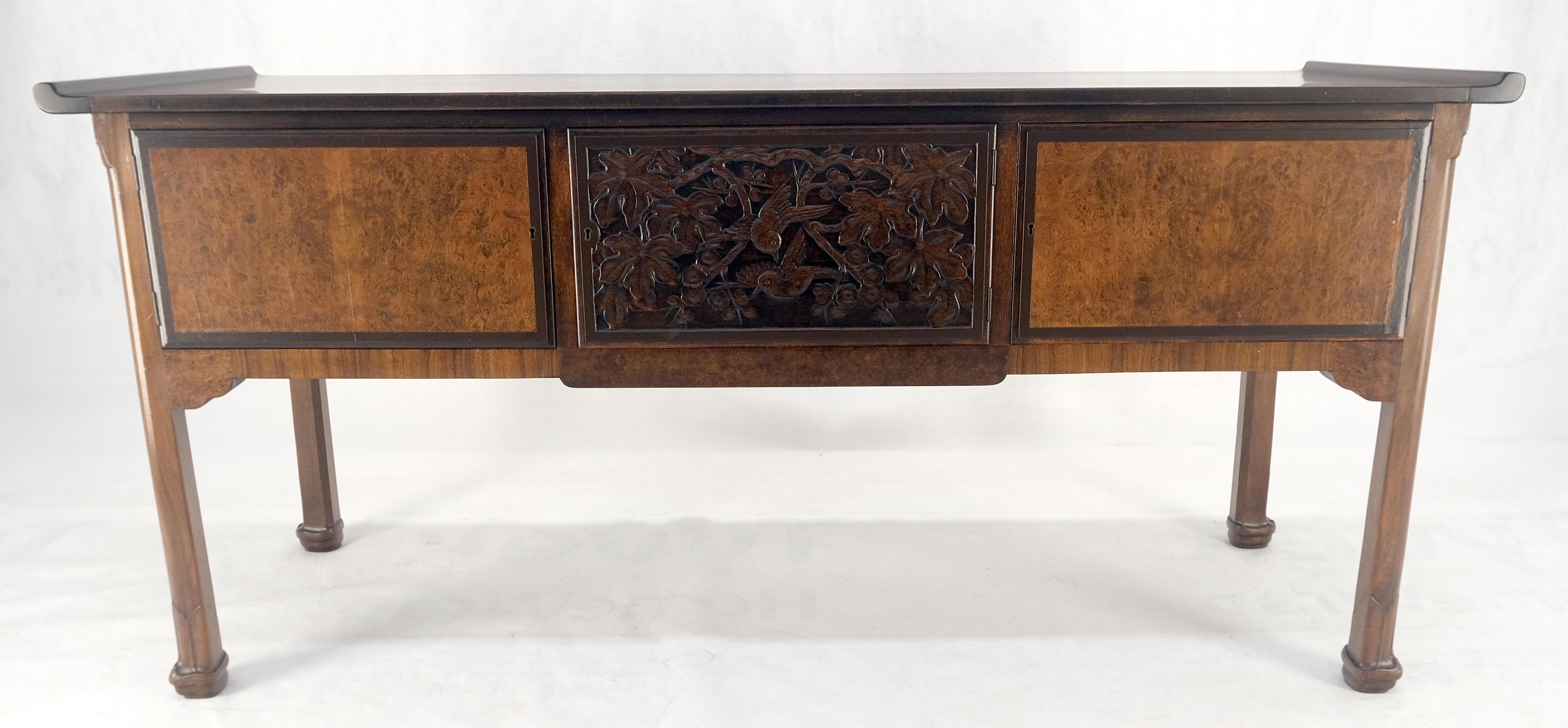 Burl Wood & Carved Solid Rosewood Rolled Edges 3 Door Compartment 72