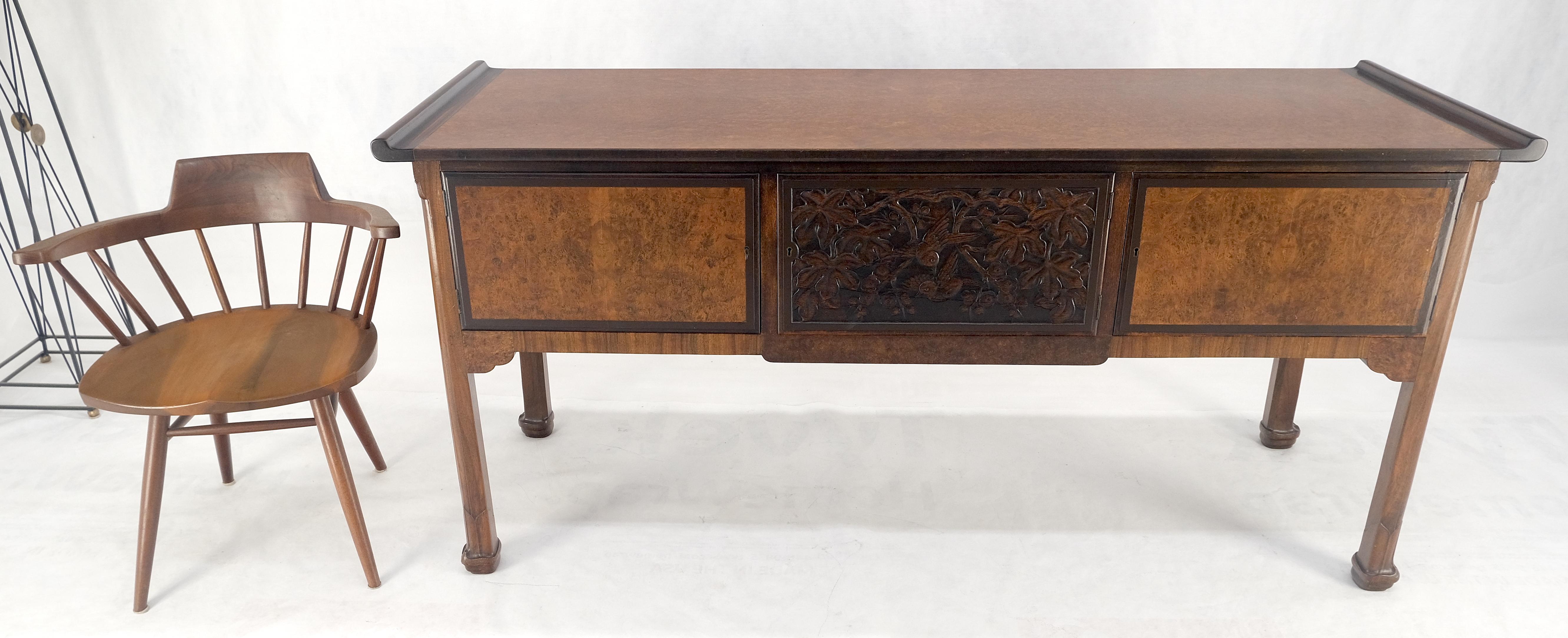 Walnut Burl Wood & Carved Solid Rosewood Rolled Edges 3 Door Compartment 72