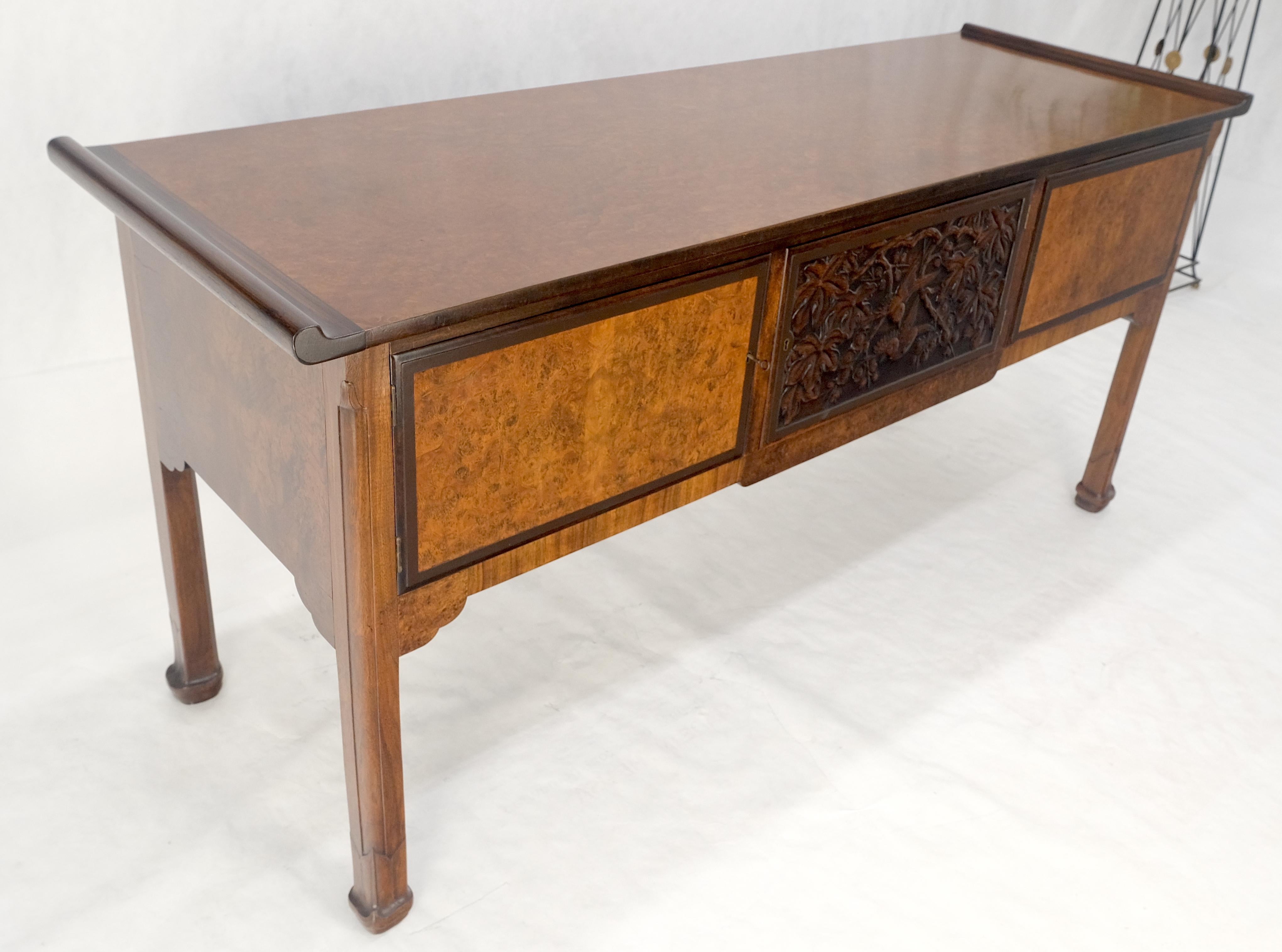 Burl Wood & Carved Solid Rosewood Rolled Edges 3 Door Compartment 72