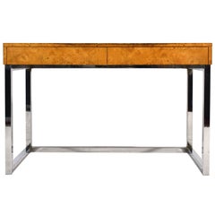 Burl Wood & Chrome Desk in the Manner of Milo Baughman