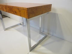 Burl Wood / Chrome Writing Desk Attub: Milo Baughman